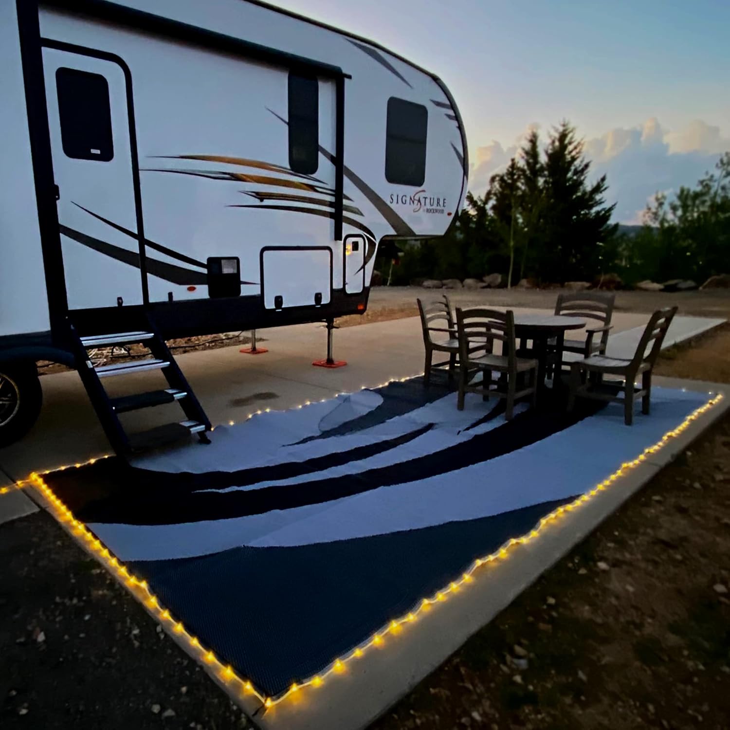 Stylish Camping L158181WL 8feet by 18feet LED Illuminated Patio Mat Outdoor Patio Black