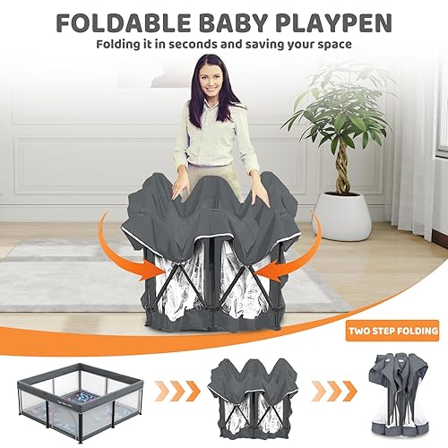 Miniatura 2 de Bolígrafo plegable de juego para bebés de 50 x 50 pulgadas con paspartú, corralito para bebés y niños pequeños, corralito para bebés con puerta,
