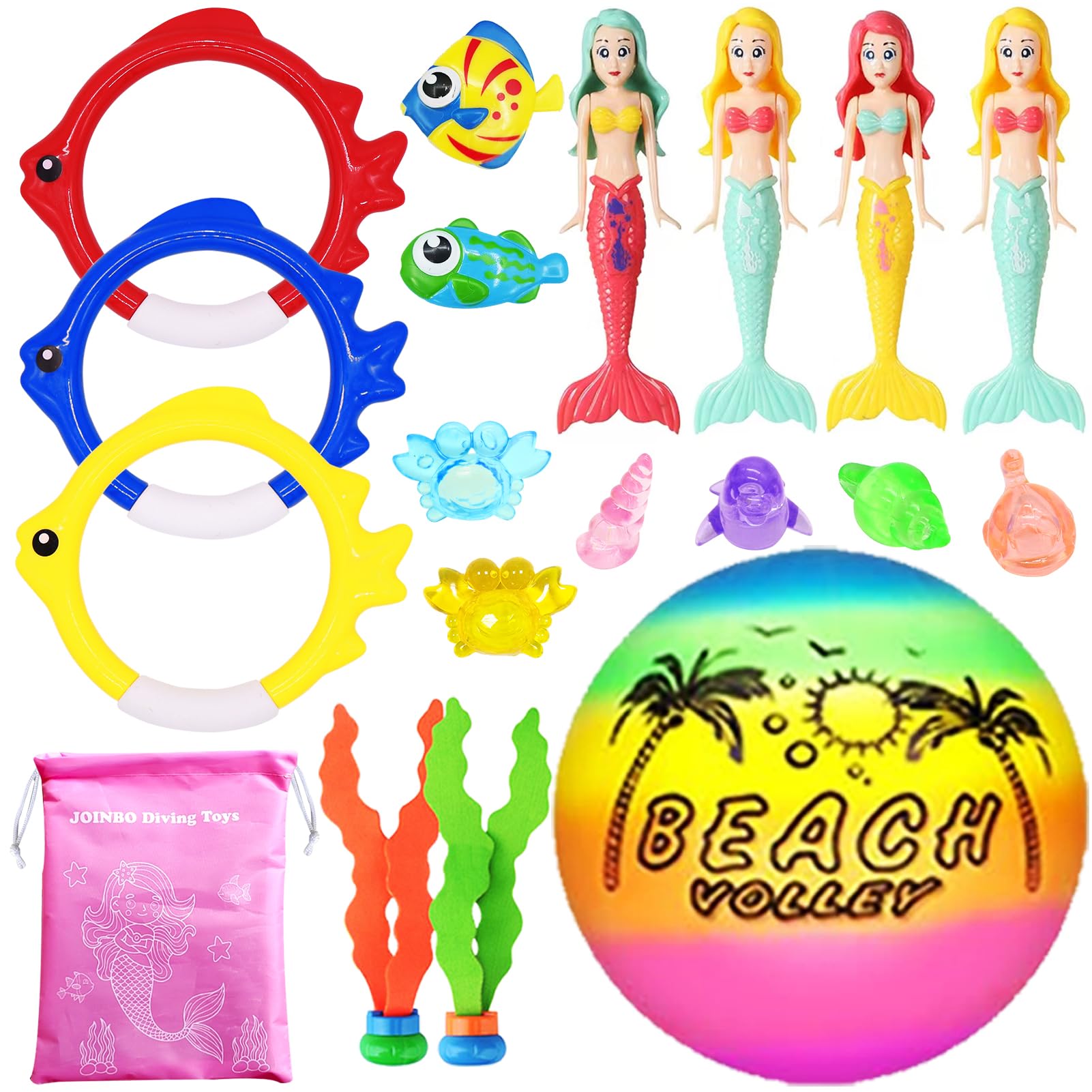 JOINBO 18 Pcs Diving Pool Toys for Kids Ages 3-12 Set with Storage Bag,Pool Games Summer Swim Water Sinking Mermaid Toys