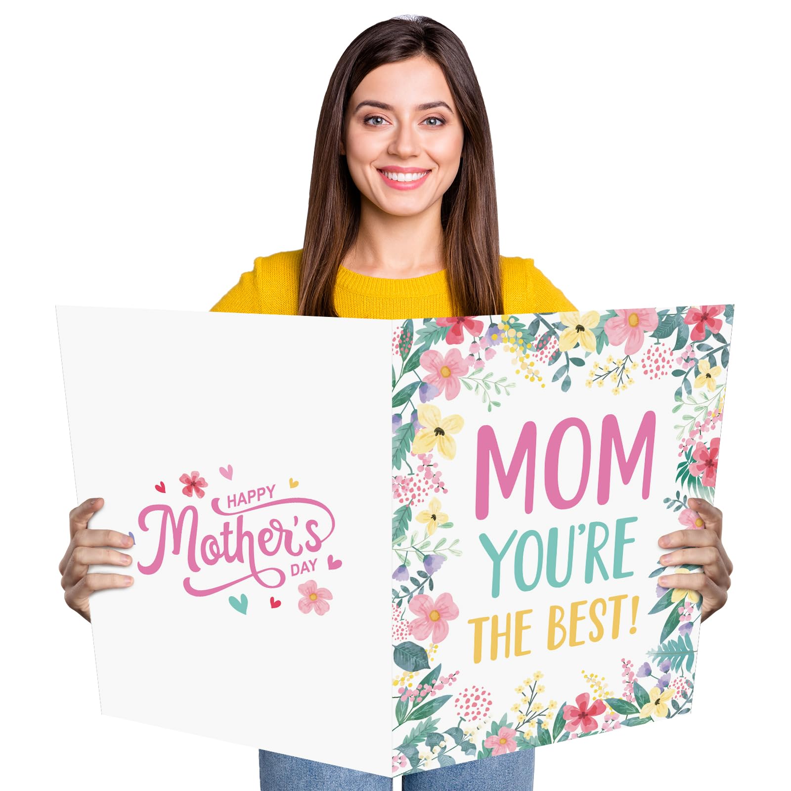 Hinsly Large Happy Mother's Day Greeting Card with Envelope 22 x 14 Inch, Huge Card Good Luck Gift Office for Mom, Giant Jumbo Guest Book, Signature