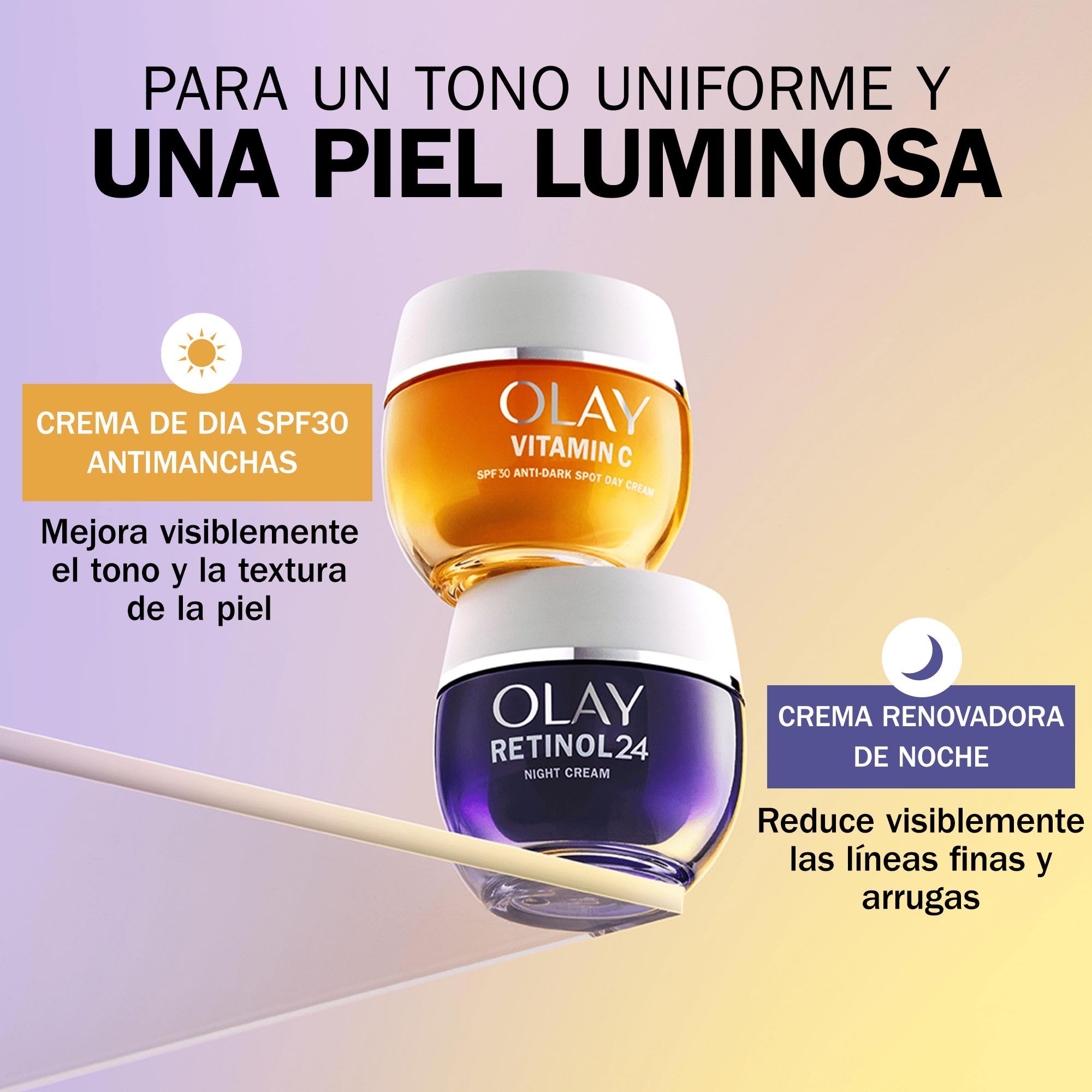 Olay Retinol24 Crema De Noche 50ML Y Olay Vitamin C + SPF30 Crema De Día 50ML. Pack De 2 Cremas. Piel Más Hidratada, Luminosa Y Radiante