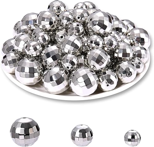 50 cuentas de bola de discoteca para hacer joyas, cuentas reflectantes de bola de espejo facetadas, dijes plateados de mini bola de discoteca