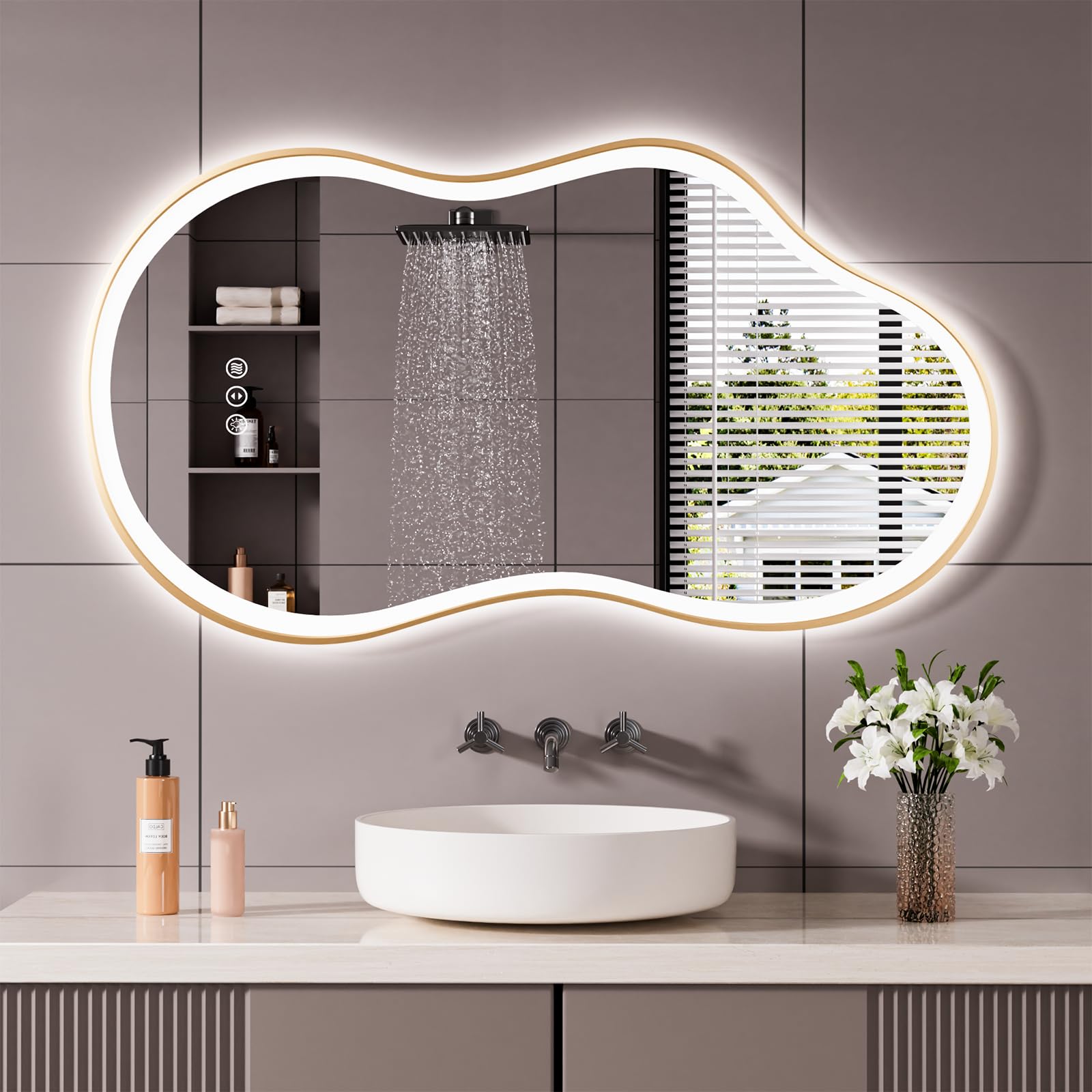 WTTY 48x26 Irregular Backlit Led Lighted Bathroom Vanity Mirror
