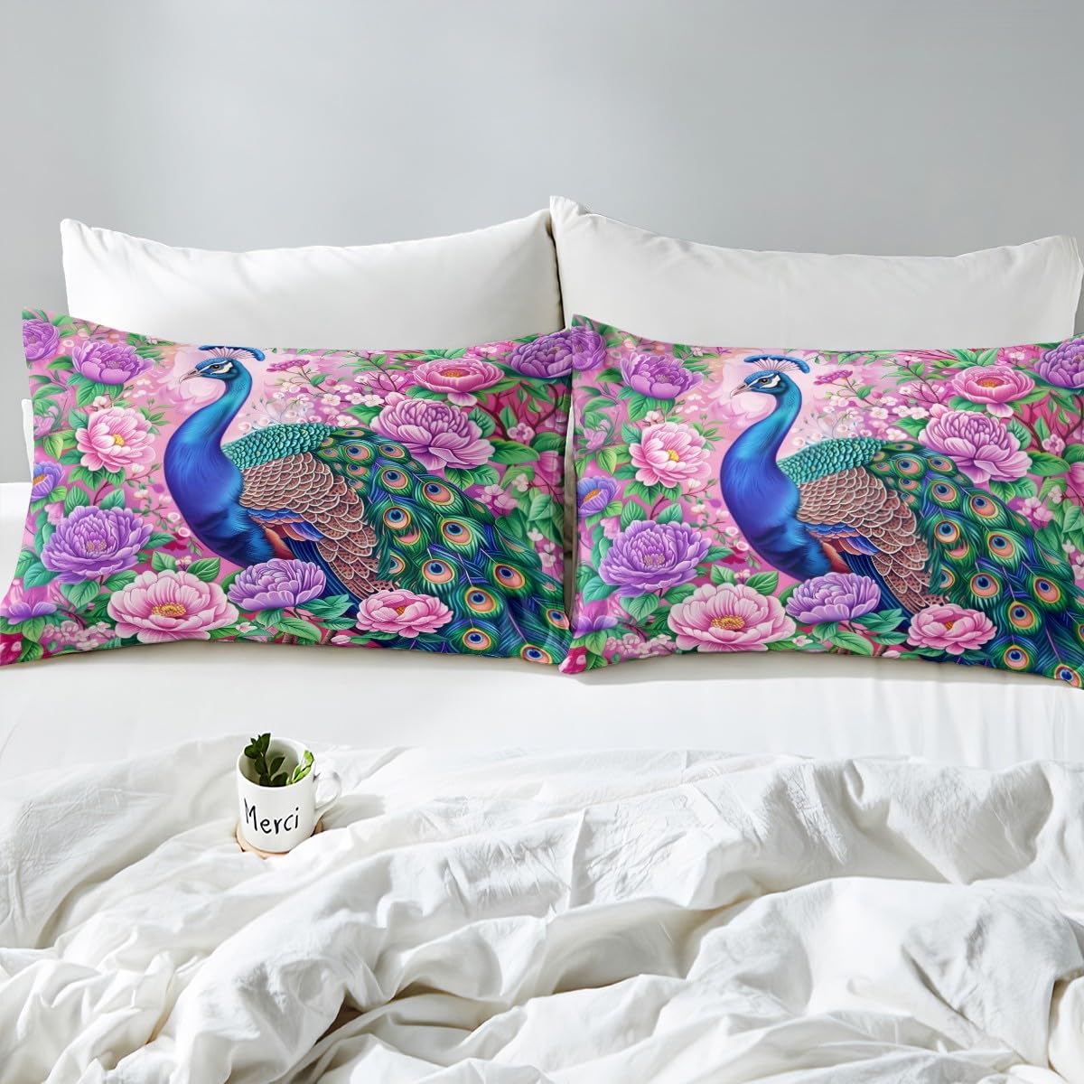 Manfei Blue Peacock Duvet Cover Set Double Size - Image 4