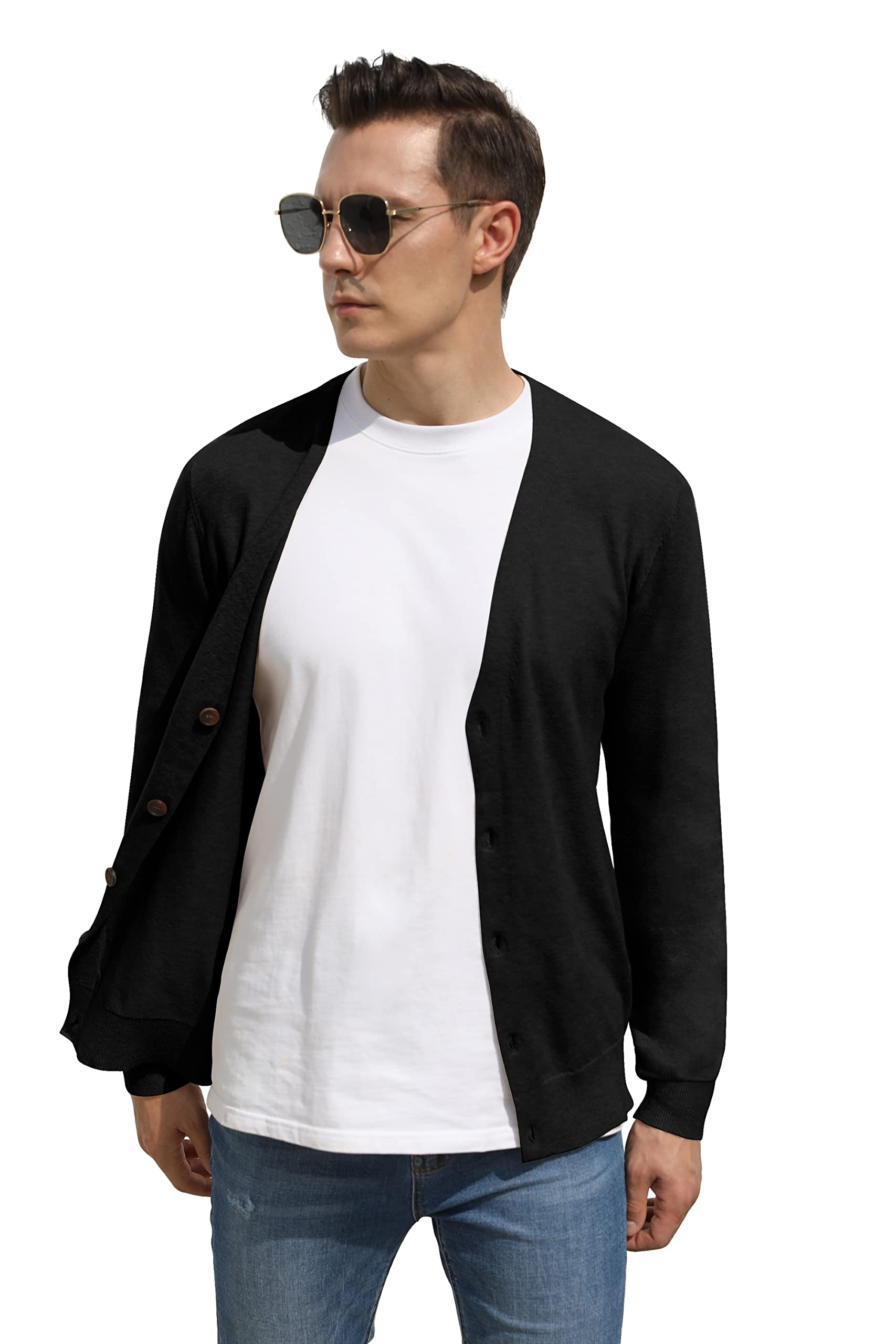 Hisir Strickjacke Herren Pullover V Ausschnitt Leichte Elegant Winterjacke Klassischer Strickjacken mit Knöpfe