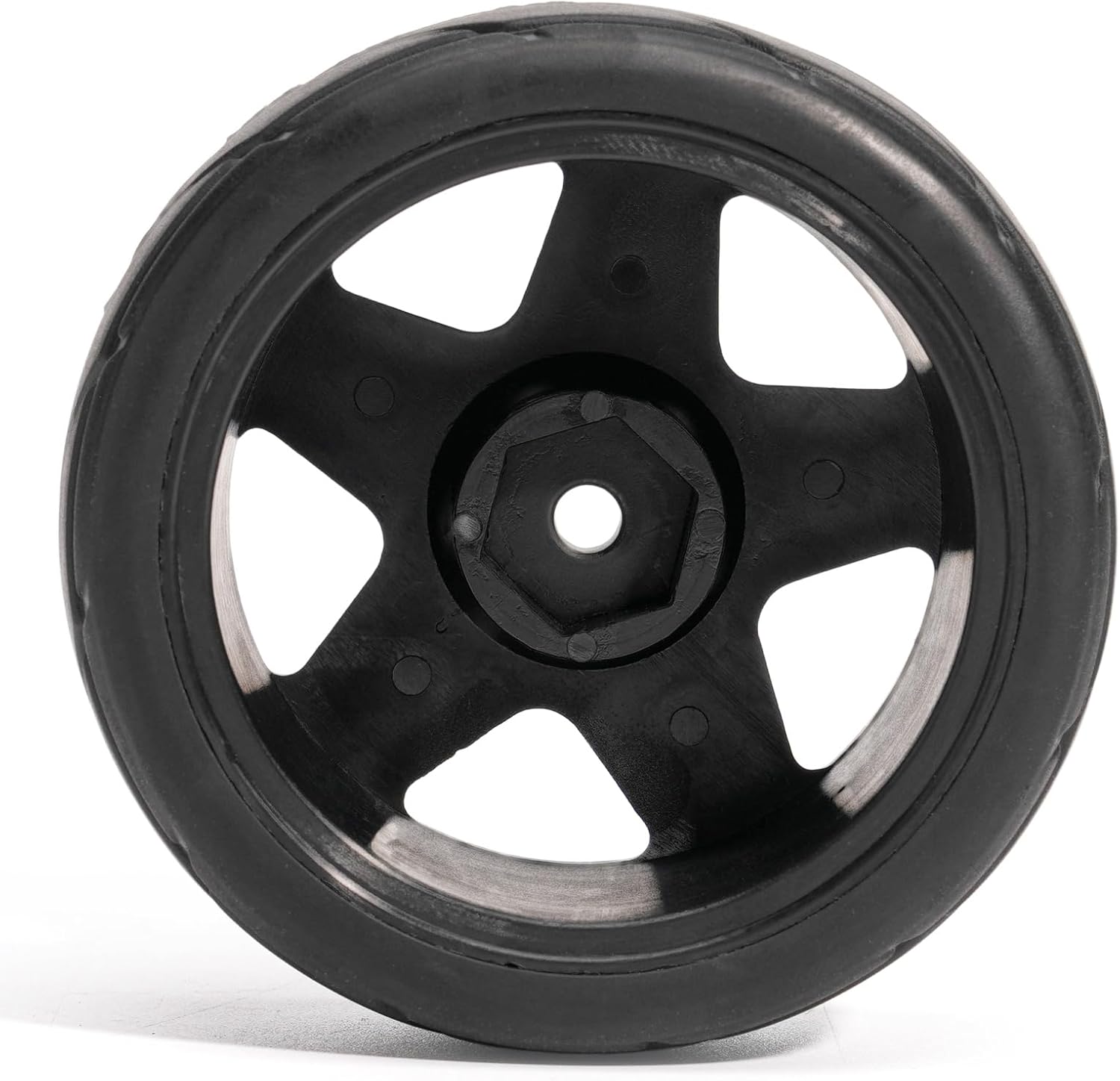 Pre-Glued Wheel & Street Tire Set for 1/10 1/12 RC Car for HSP 94123, Tamiya TT01 / XV01, MJX 10303, Kyosho FW06, 65 x 26 mm Rubber, 12 mm Hex Nylon Wheels, 4 pcs, Black