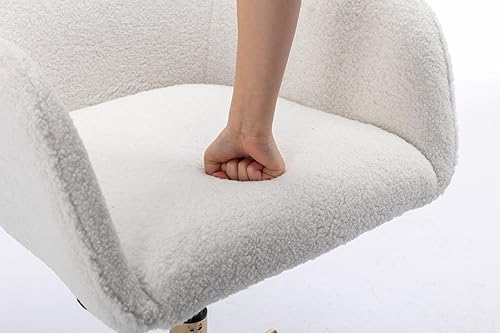 Miniatura 7 de SSLine Silla de tocador de piel sintética, elegante silla de escritorio de maquillaje peludo blanco para niñas y mujeres, silla moderna y cómoda con