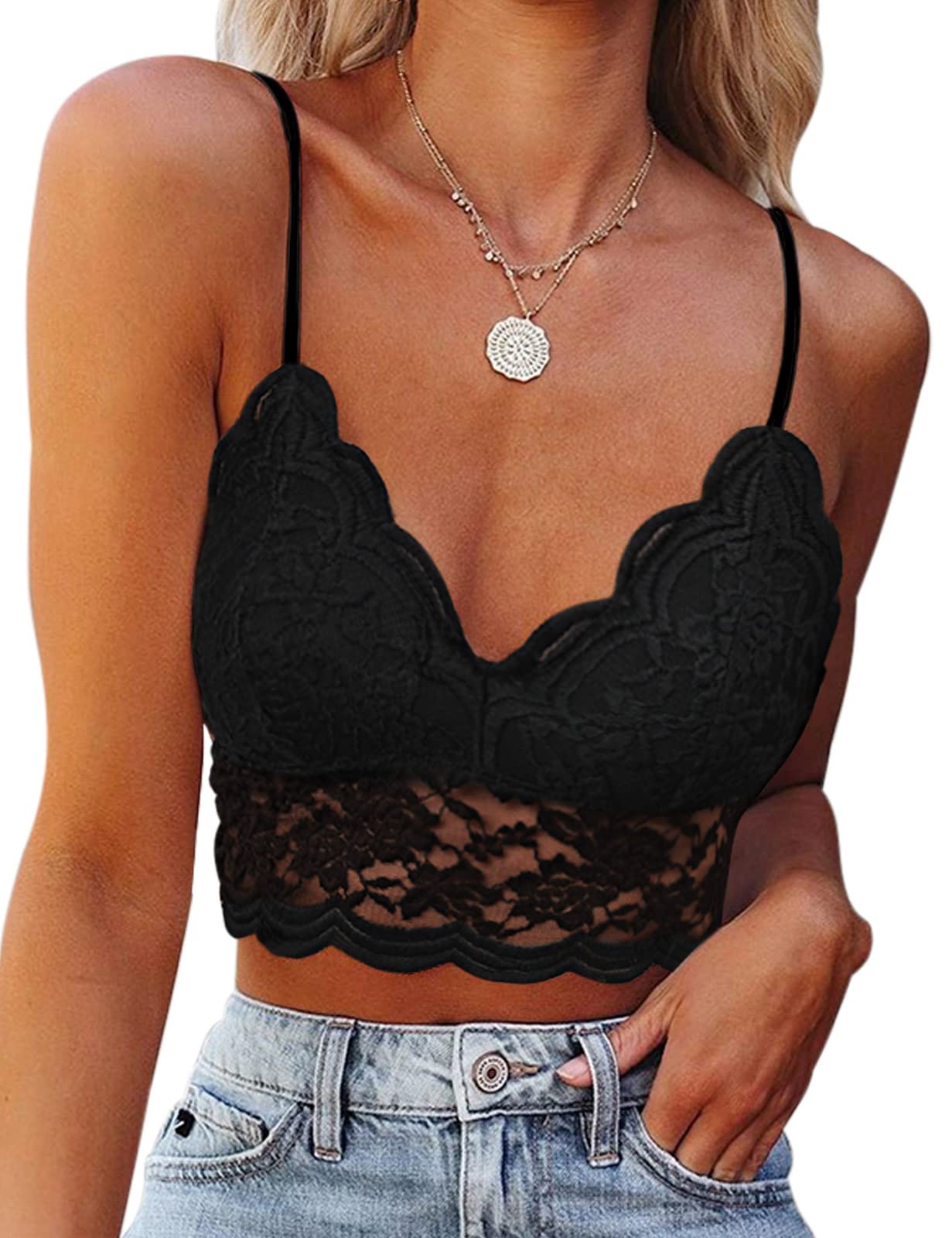 PASUDA Camisetas Tirantes Mujer Verano Cuello en V Camiseta sin Mangas Camisola Ajustables de Espagueti Sexy Encaje Blusa Tank Top
