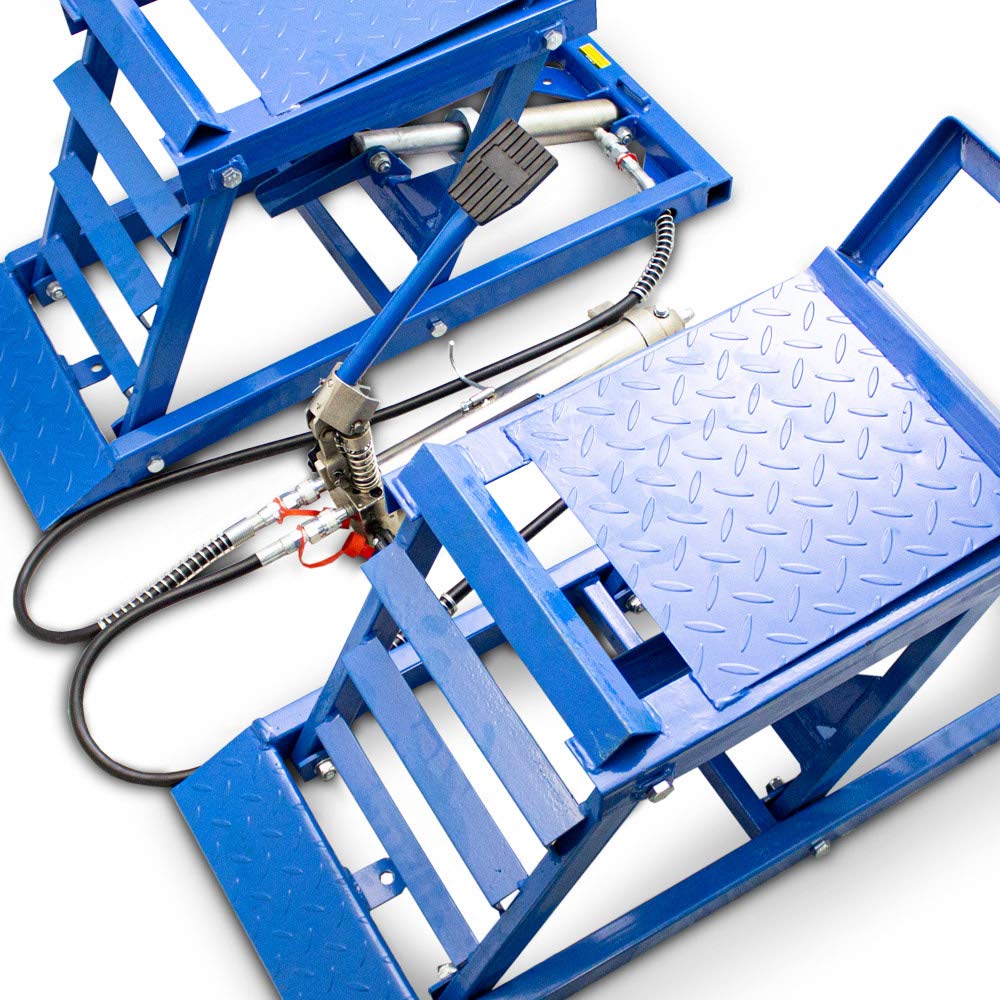 BITUXX® 2 Stück hydraulik 2,7T Auto PKW KFZ Auffahrrampen Set mit Wagenheber hydraulisch Höhenverstellbar Wartungsrampe Hebebühne Rampe Auffahrrampe Auffahrbock Blau