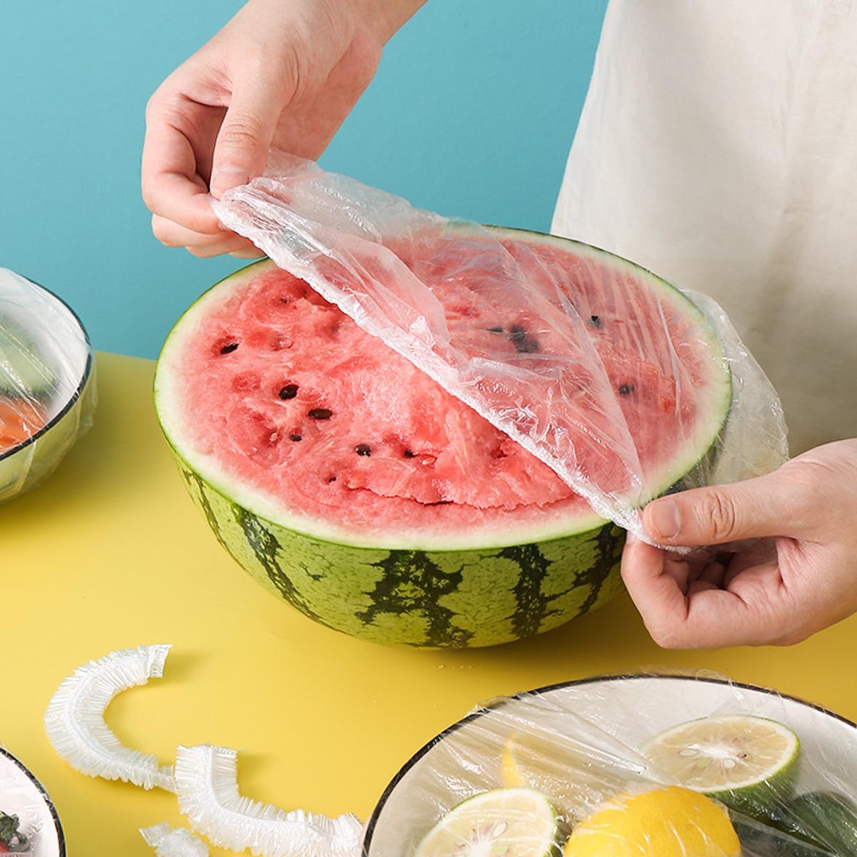 500pezzi Pellicola Protettiva monouso Saran per Alimenti, Sacchetti riutilizzabili in plastica Elastica per conservare la freschezza, per Picnic e Cucina