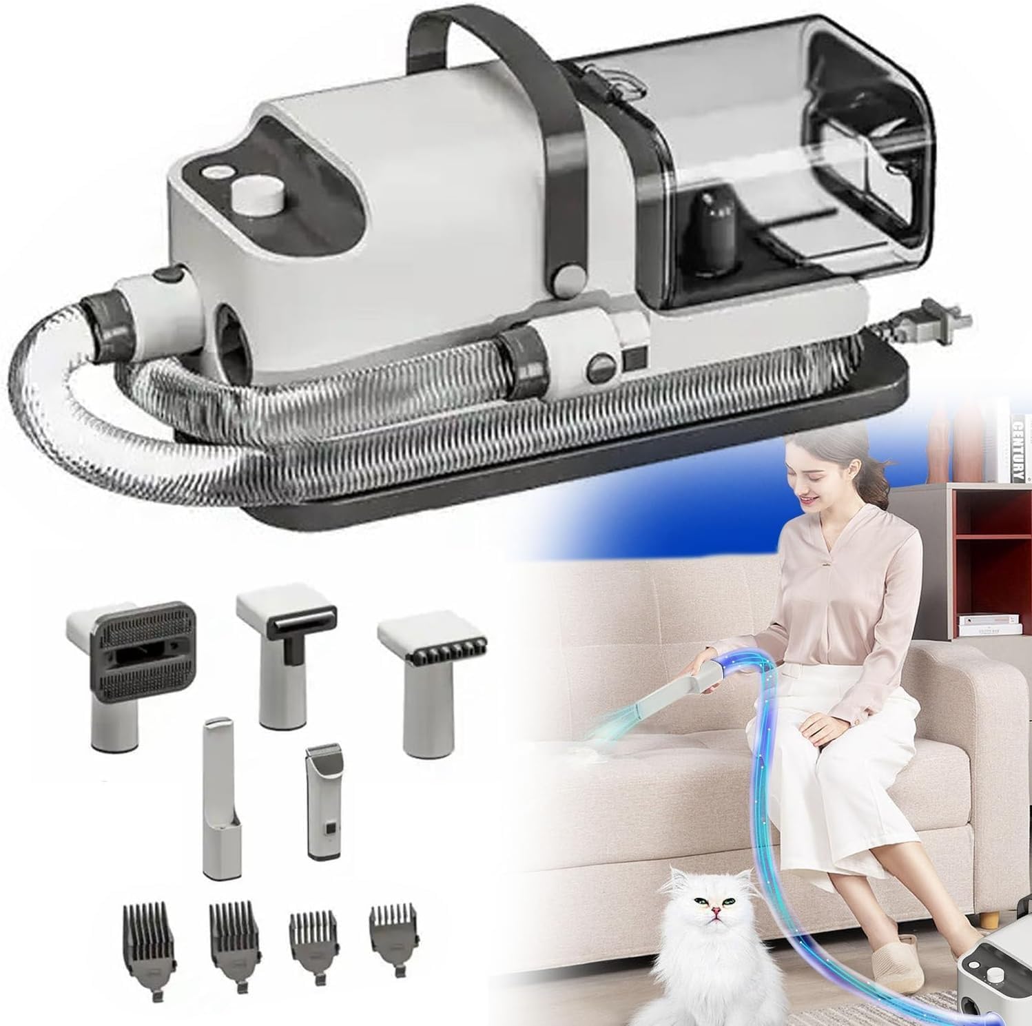 5-in-1 Dog Grooming Vacuum Kit,Dog Vacuum for Shedding Grooming,Pet Hair Vacuum & Dryer 99% Hair-Powerful Suction & Low Noise,Dog Cat Vacuum Groomer,1.8L Large Capacity