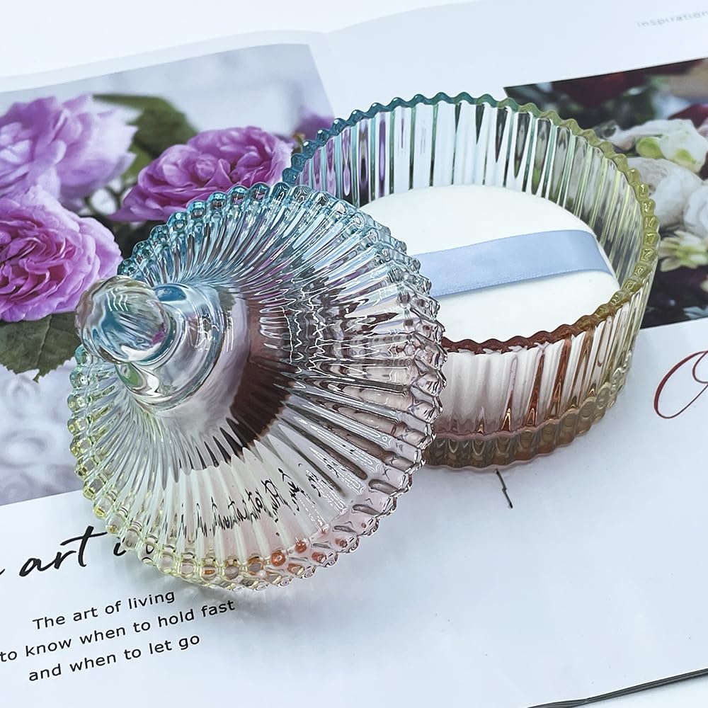 Ultra Soft Powder Puff and Rainbow Container 3.3" High Density Velvet Dusting Washable Reusable Powder Puff,Body Powder Puff and Glass Jar Holder Loose Powder Box with Puff(Multi-Color) - Image 2