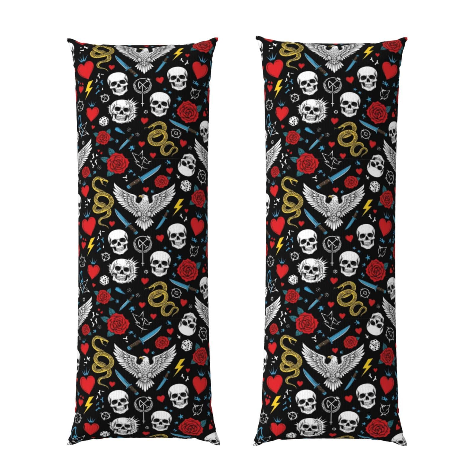 Body Pillow Cover 20x60 Cool Rock Wild Eagle Red Rose Skull Floral, Premium Velvet Long Pillowcase with Hidden Zipper, Breathableffy Rectangular Case for Bedroom Home