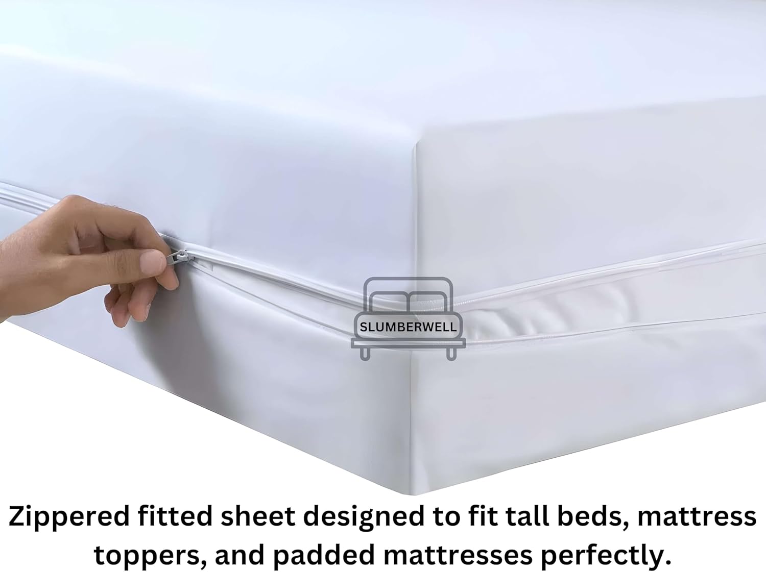 Zipper Fitted Sheet King - Deep Pocket 12 Inch Microfiber Mattress Cover - Soft, Durable, and Wrinkle-Resistant King Size, White