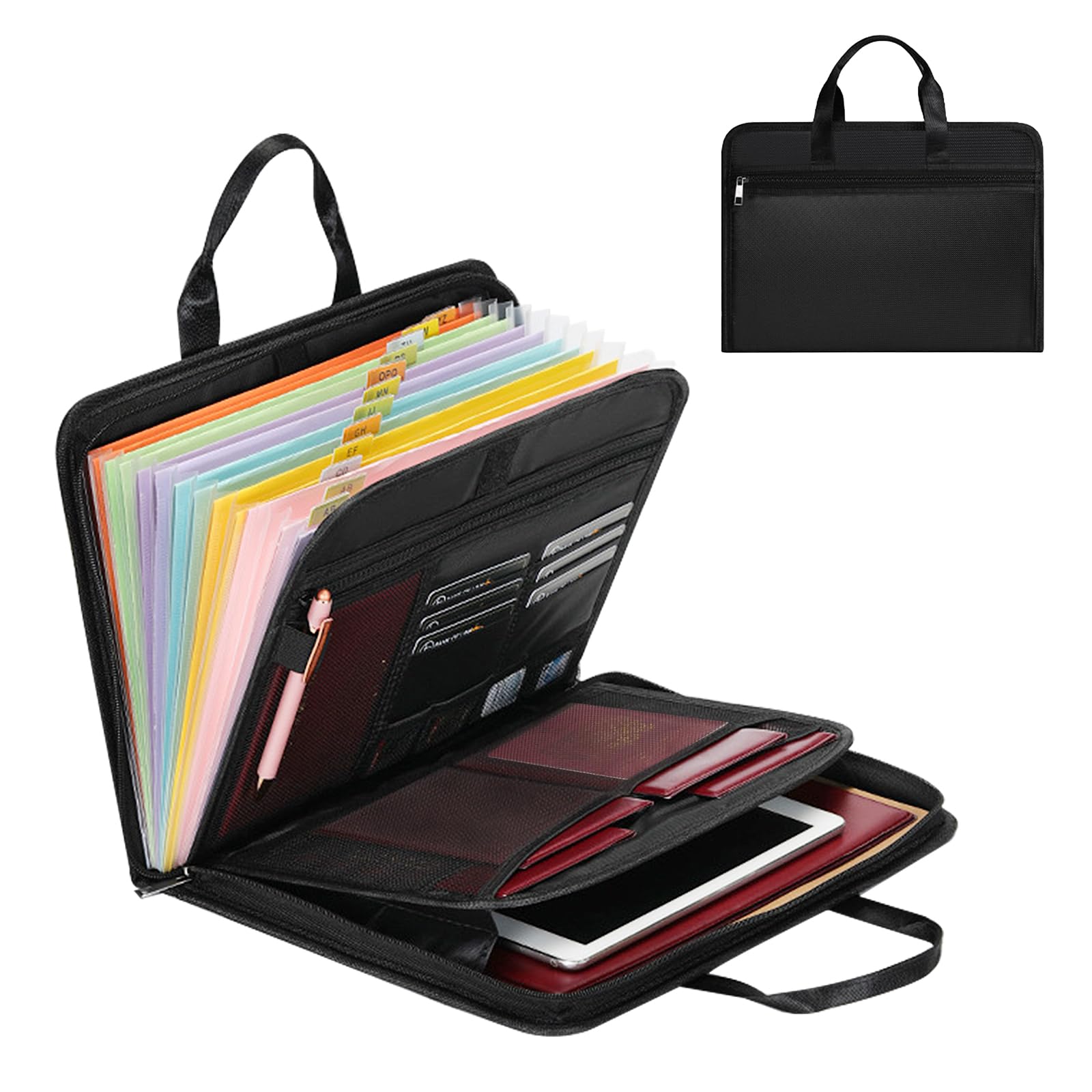 Cartella Portadocumenti Ignifuga A4 con Manico, 13 Scomparti e Chiusura Lampo, Cartella Portadocumenti A4 Ignifuga e Impermeabile per Documenti Importanti, Passaporti, Ricevute, Nero 36,5×27×4 cm