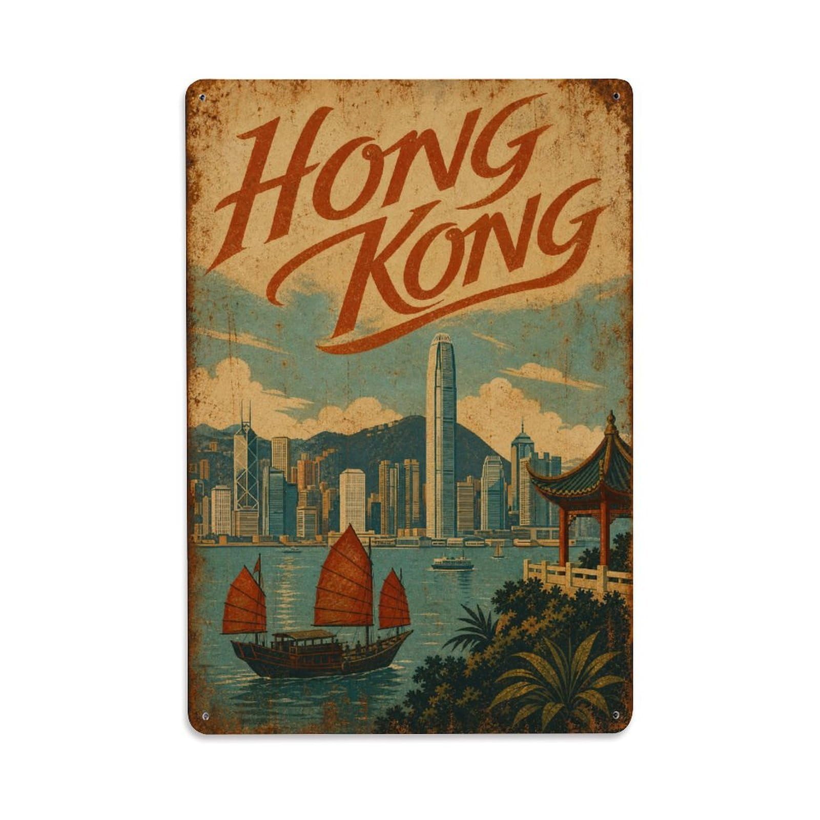 Metal Tin Sign Vintage Travel Hong Kong Vista
