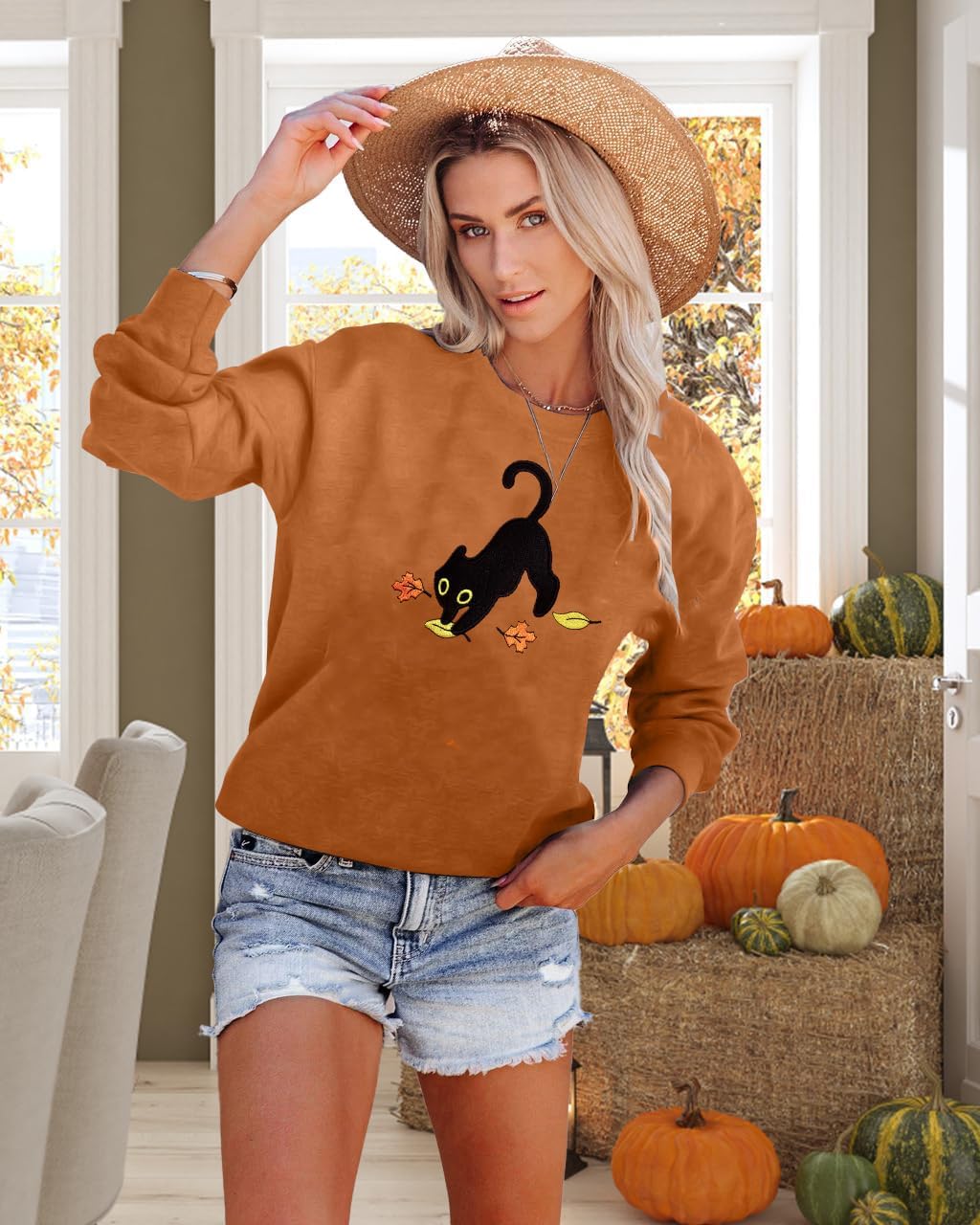 ALLTB Fall Sweatshirts for Women Embroidered Tops: Maple Leaf Crewneck Sweatshirt Casual Long Sleeve Pullover - Image 4