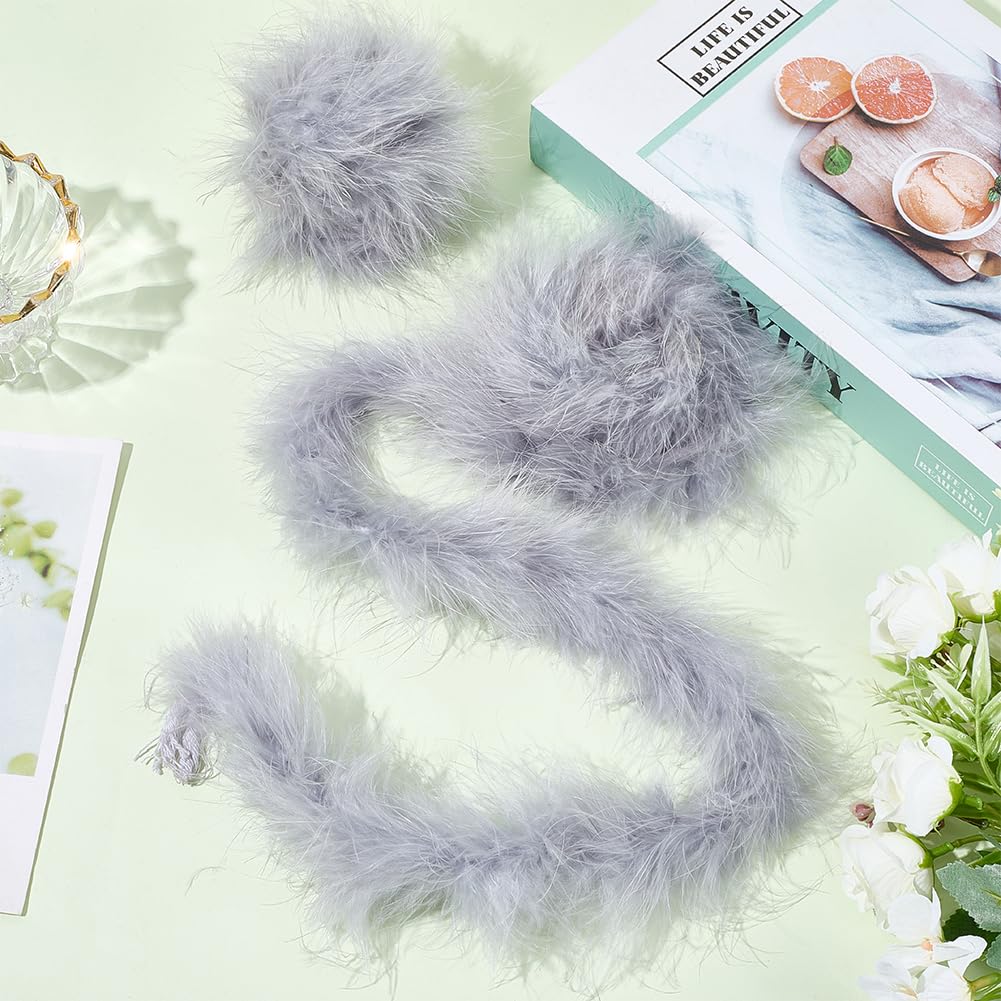 CABODYALS 2Pcs Grey Feather Scarf Wrap Bulk Pack Turkey Chandelle Plush Boa Long Soft Fluffy Versatile Collars Shawls Scarves for Women Costume Accessories Party Holiday Decoration Diy Craft - Image 3