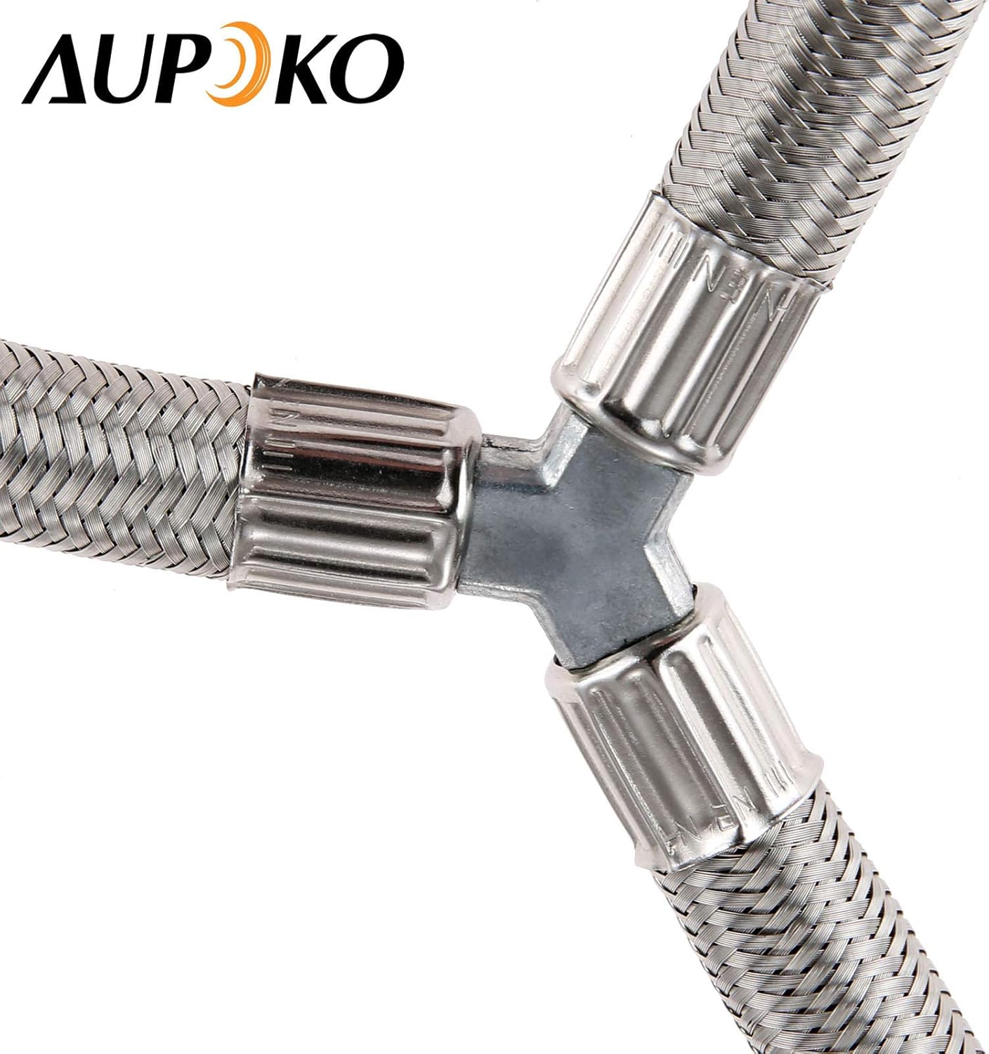 Aupoko Adjustable Propane Regulator Stainless Braided Hose 0-30 PSI with Gauge, 2 Y-Splitter Hose QCC1/Type1 to 3/8" Female Flare Fitting, for Heaters/Grills, Fire Pit High Pressure Regulator Valve