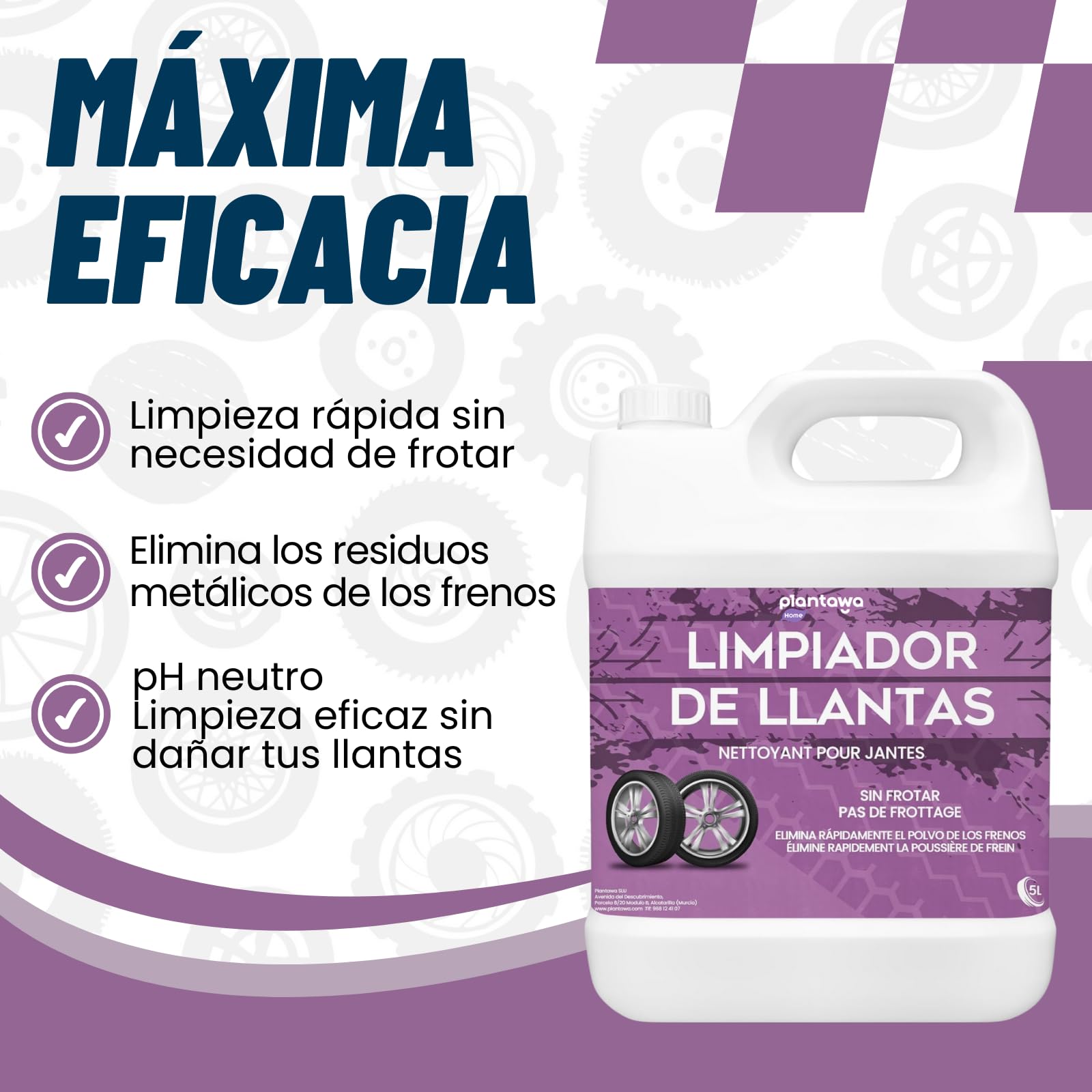 Plantawa Limpia Llantas Coche 5 Litros, Cuidado del automóvil, Profesional para Autos, Sin frotar, Limpieza y Descontaminante Suciedad para llantas, Productos Limpieza Coche y Moto.