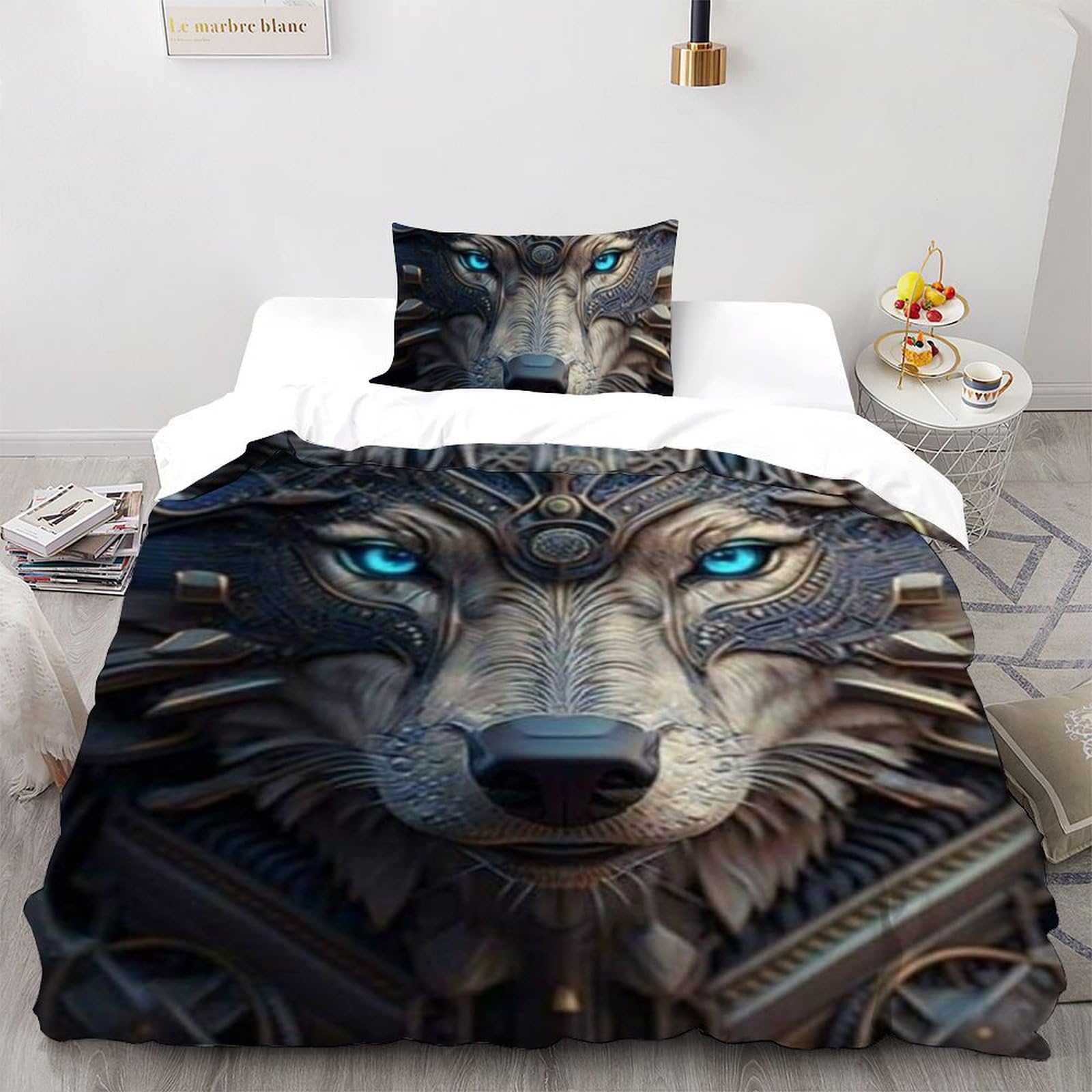 Housse de couette loup sauvage imprimé 3d microfibre 135x200