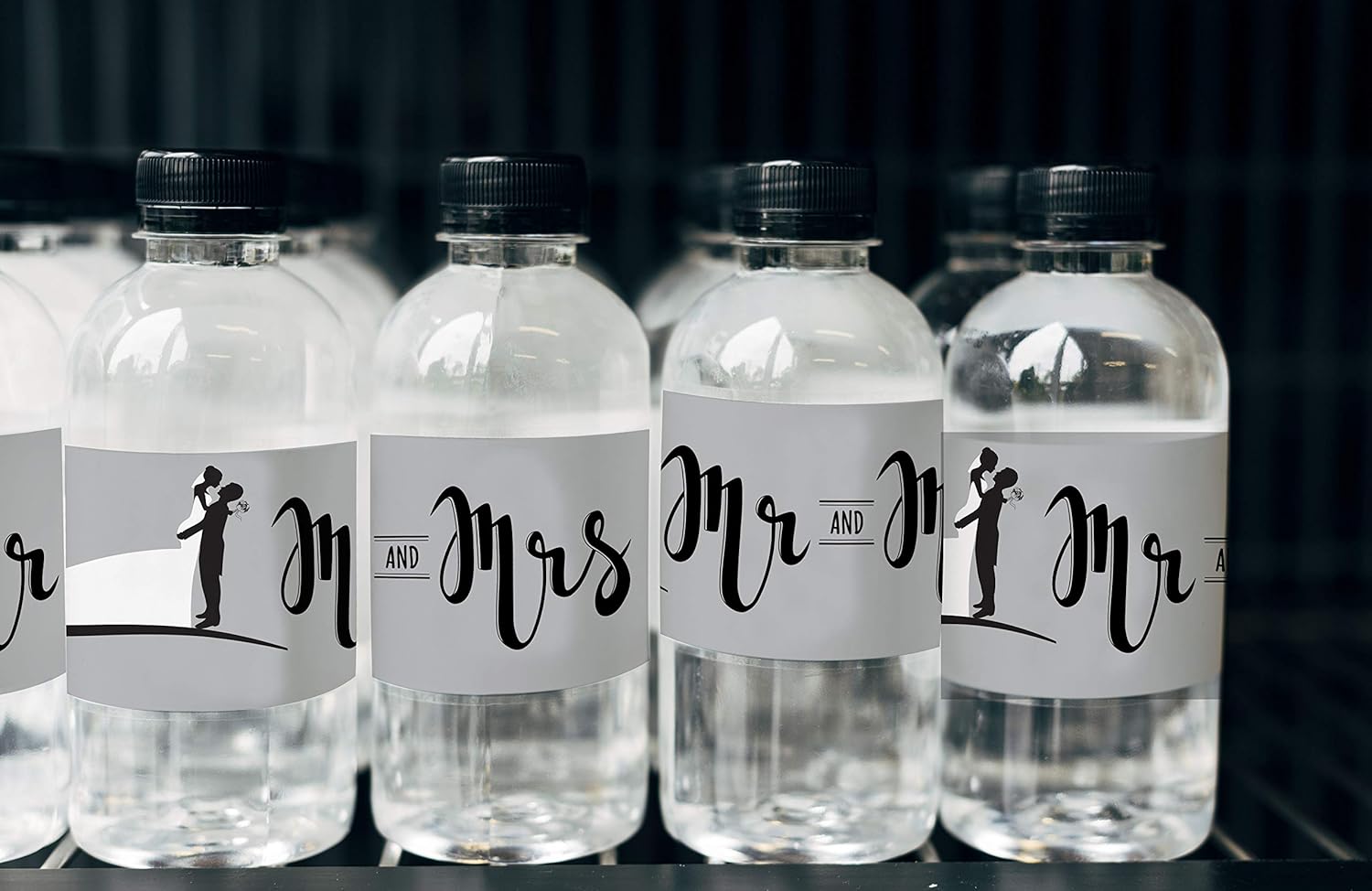 Mr. and Mrs. Silhouette Water Bottle Labels 2 x 8 Inch 50 Total Stickers On A Roll