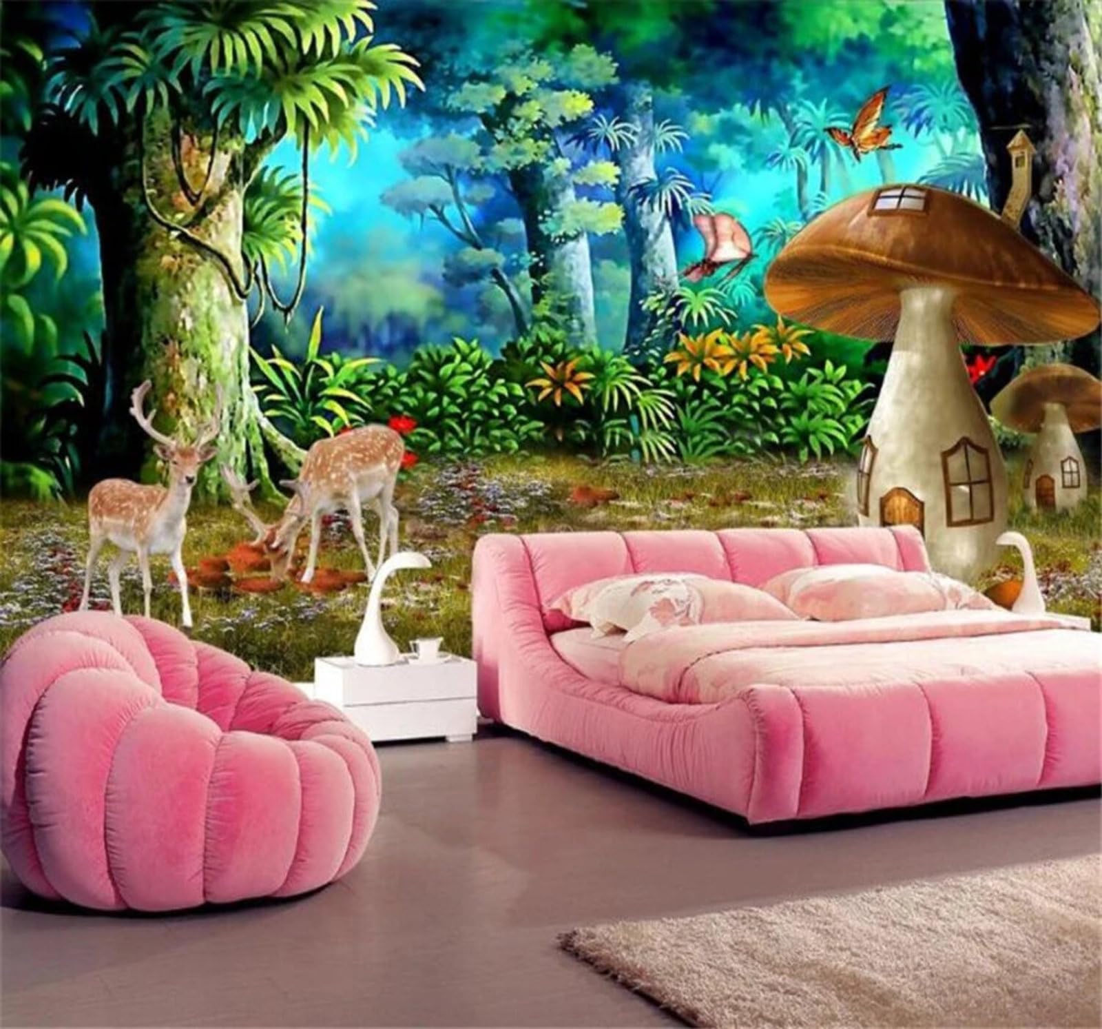 Xlming 400Cm×280Cm(B×H) Beautiful Dreamlike Forest Mushrooms Sika Deer 3D Wallpaper Luxury Home Dining Decor Paste Sofa Living Room The Wall For Bedroom Mural-400Cm×280Cm