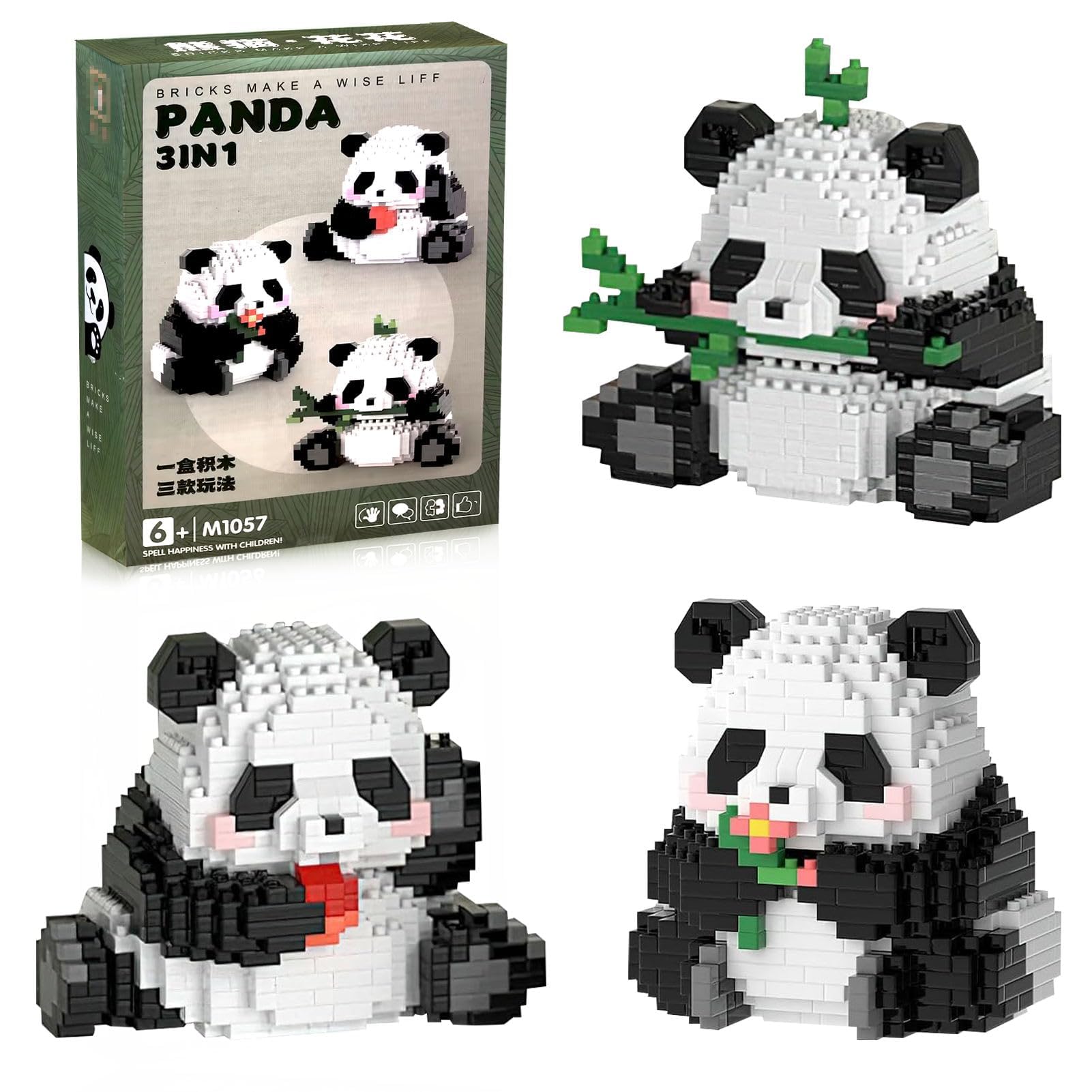 Hpbaggy 3 In1 Panda Bausteine Set,Niedlich Panda Bricks,Tier Building Block Set,Klemmbausteine Tiere Set,Mini Tiere Bausteine Set,Geschenke für Erwachsene, Kinder, für Kinder ab 9+ Jahren