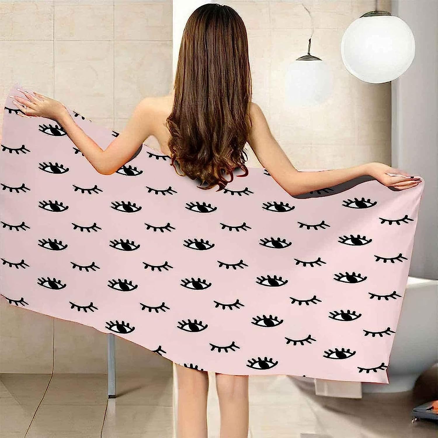 Badetuch XXL 200 X 200 cm, Mikrofaser Schnelltrocknend Strandtuch 3D Rosa Cartoon-Augen Strandhandtuch Sauna Badehandtuch Yoga Handtuch Strandtücher Strandlaken Duschtuch Duschhandtuch -7I3C