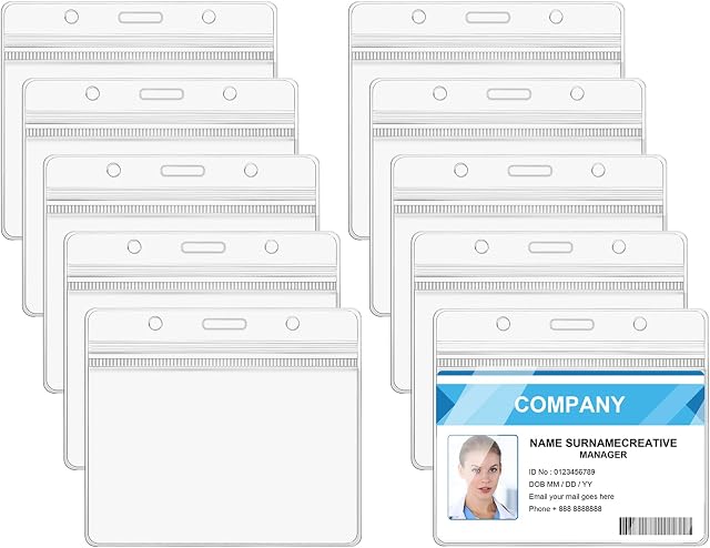 Vicloon Plastic Card Holder, 10Pcs Horizontal Name Card Holder Name Tag Clear Badge ID Card Holders Waterproof ID Badge Card