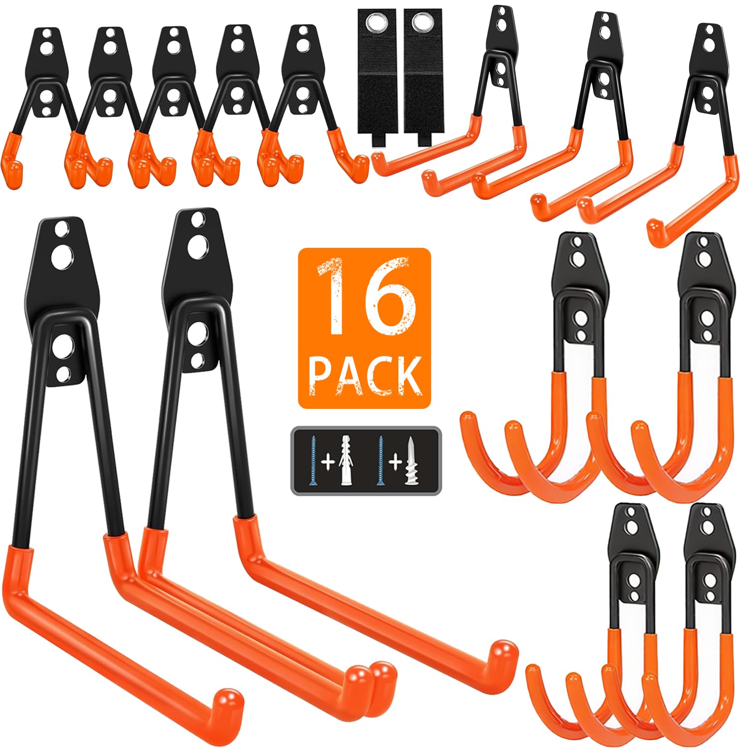 KOFANI Heavy Duty Steel Hooks-16PK Orange Wall Mount Garage Storage Hangers