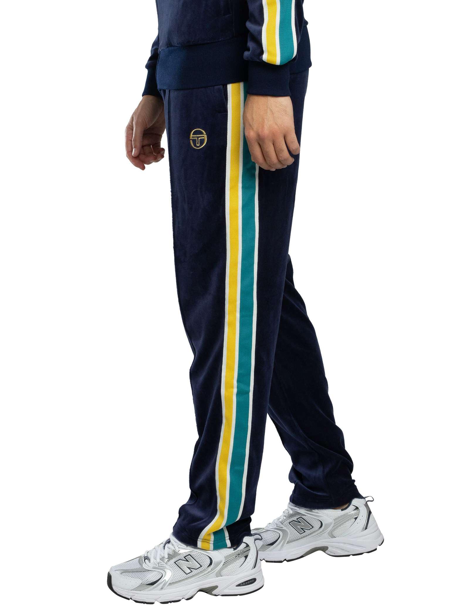 Sergio Tacchini Męski Spodnie Dresowe Monte Velour, Maritime Blue/Mango Mint