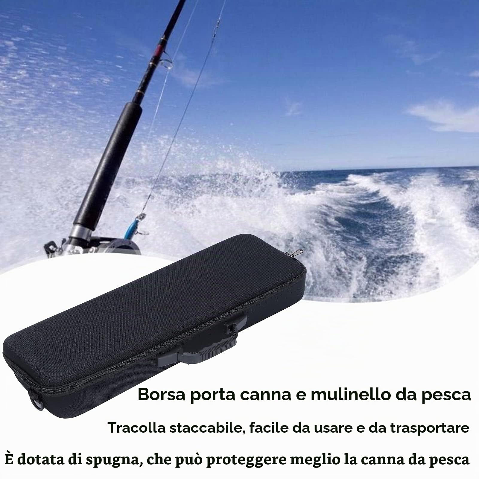 Cosiki Borsa Porta Canne da Pesca Con Guscio Rigido in Eva - Zaino per Trasporto di Attrezzatura da Pesca