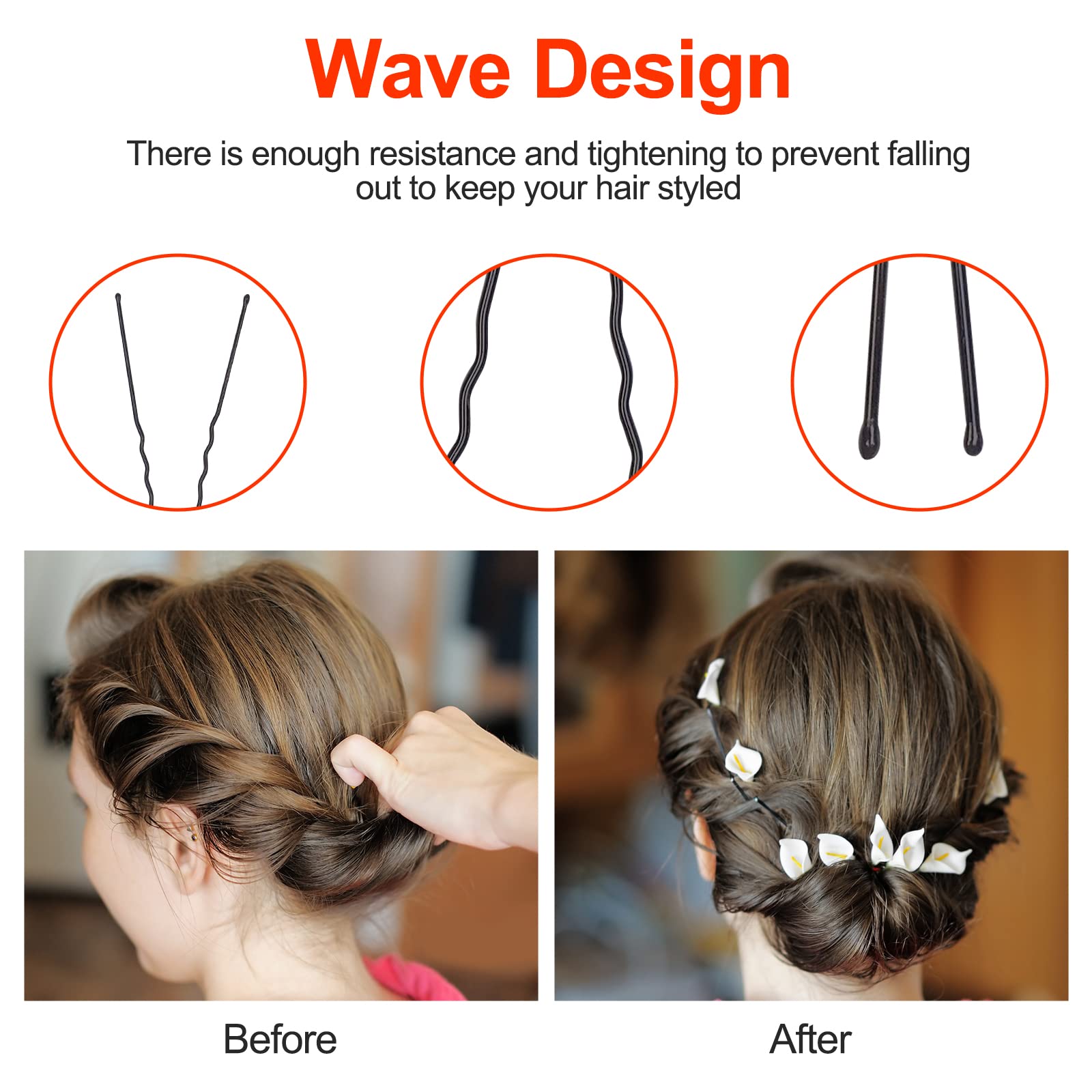 Uootach 200 Piezas Horquillas para el Pelo, 6 cm Horquillas para el Pelo en U, pasador de pelo ondulado pasador de pelo invisible, Adecuado para horquilla de niñas, peluquería(negro)