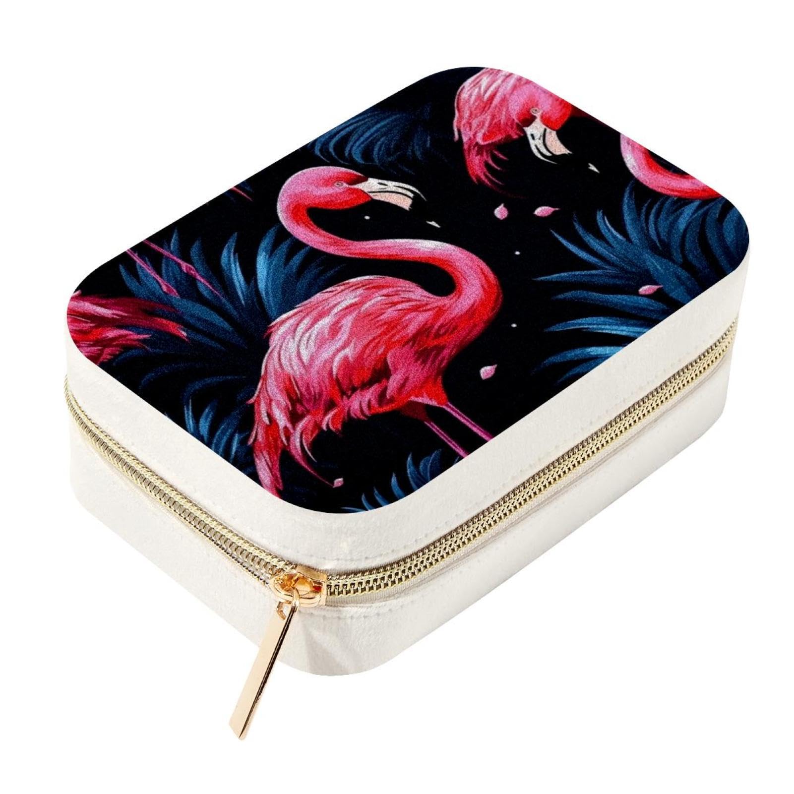 Boîte à bijoux de voyage Flamingo Rainforest velours présentoir colliers