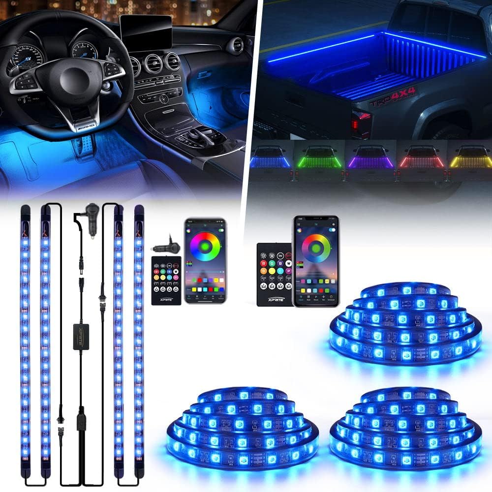 Bundle of RGB LED Car Interior Bluetooth Light Strips w