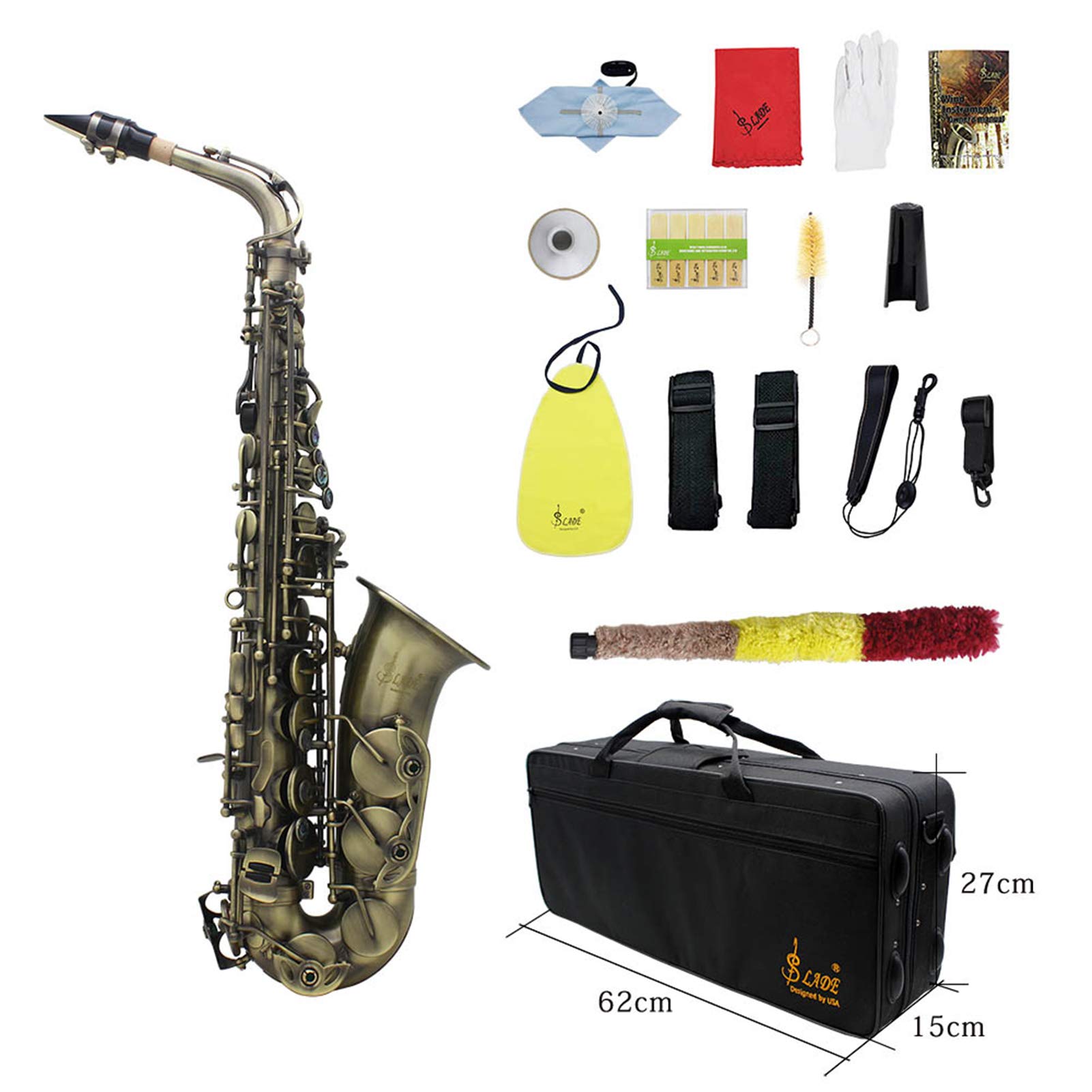 Btuty Eb E-flat Sax Alta Qualità Finitura Antica Curva Sassofono Contralto Abalone Shell Chiave Intaglio Modello con Custodia Guanti Panno Panno di Pulizia Cinghie Spazzola
