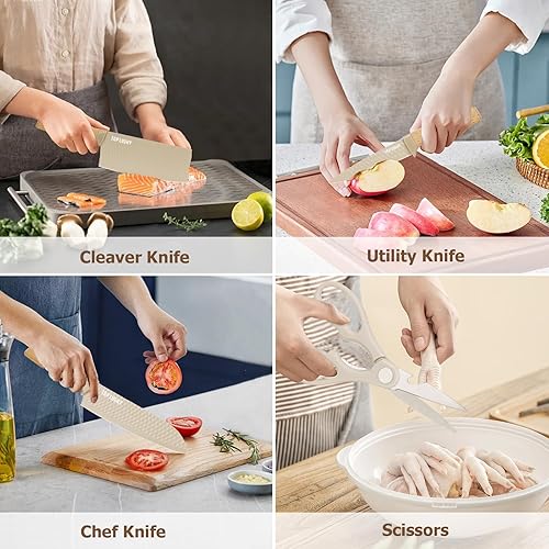 Miniatura 5 de Juego de cuchillos de cocina, juegos de cuchillos con bloque y 4 utensilios de cocina, juego de utensilios de cocina 10 en 1 con juego de cuchillos