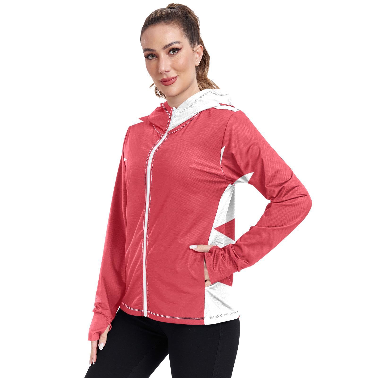 Bahrain Flag Womens UPF 50+ Sun Protection Hoodie Jacket Lightweight Long Sleeve Sun Shirt with Pocket Multicoloured