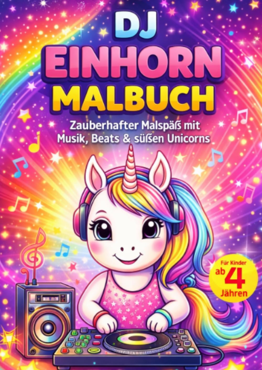 EINHORN-DJ Ausmalbuch für Kinder ab 4 Jahren: Ausmalbuch, Seiten zum Aufhängen, einfache Linien, lustige Sprüche, vom DJ für DJ-Kinder,