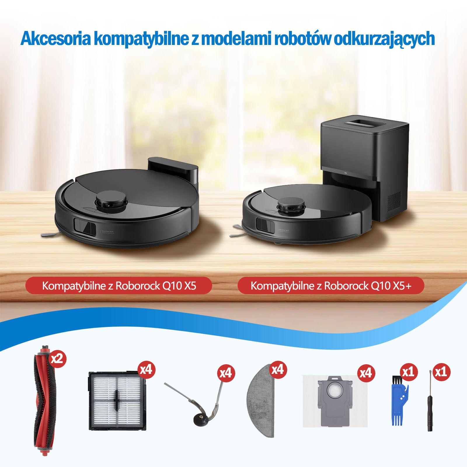 20-częściowy zestaw, Zestaw akcesoriów do odkurzacza robota do Roborock Q10 X5/X5+, części zamienne, 2 główne szczotki, 4 filtry, 4 podkładki do wycierania, 4 szczotki boczne, 4 worki do kurzu