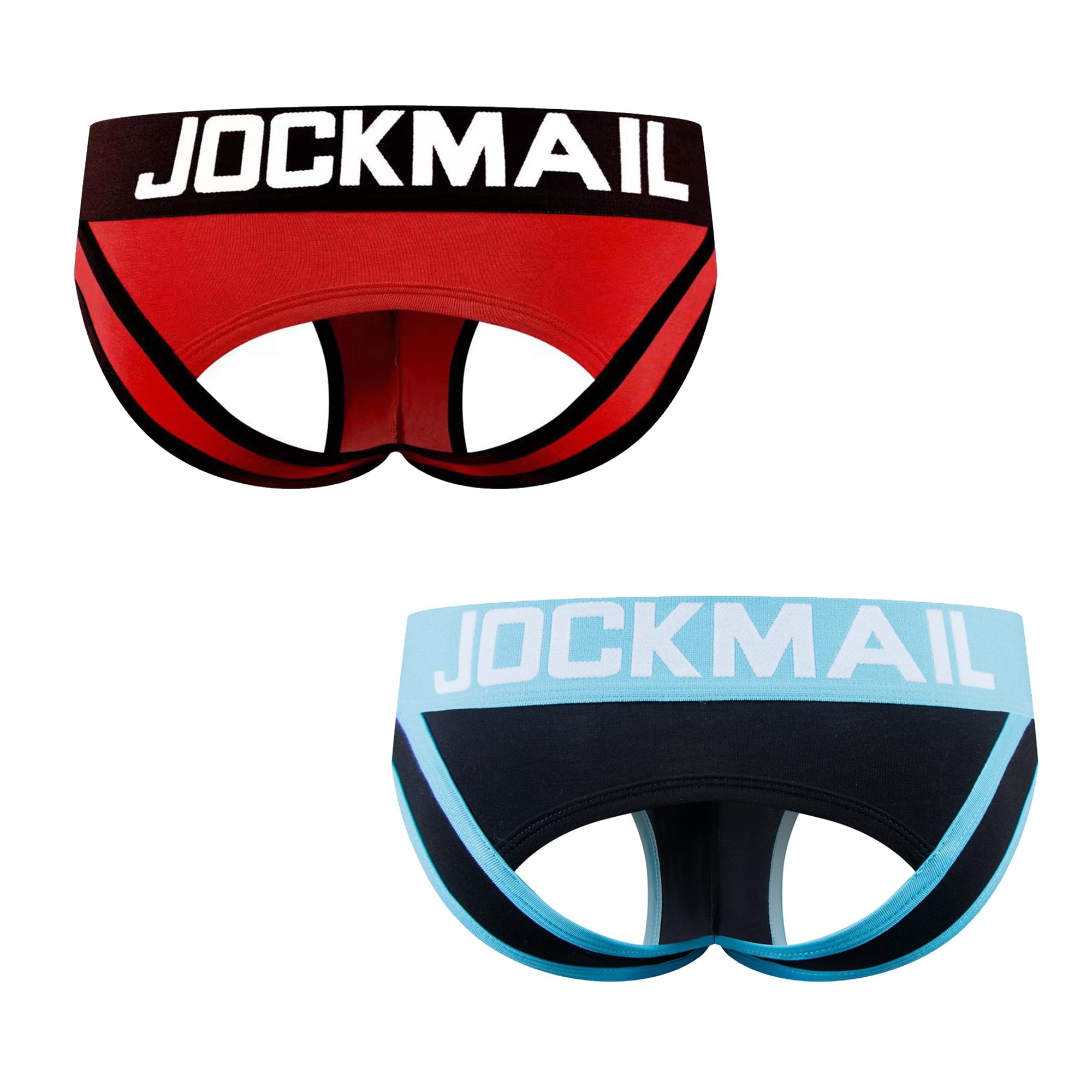 JOCKMAIL 2 Pack Mens Jock strap Underwear Briefs Sexy Open Back Underwear for Gym, Parties, Date Nights