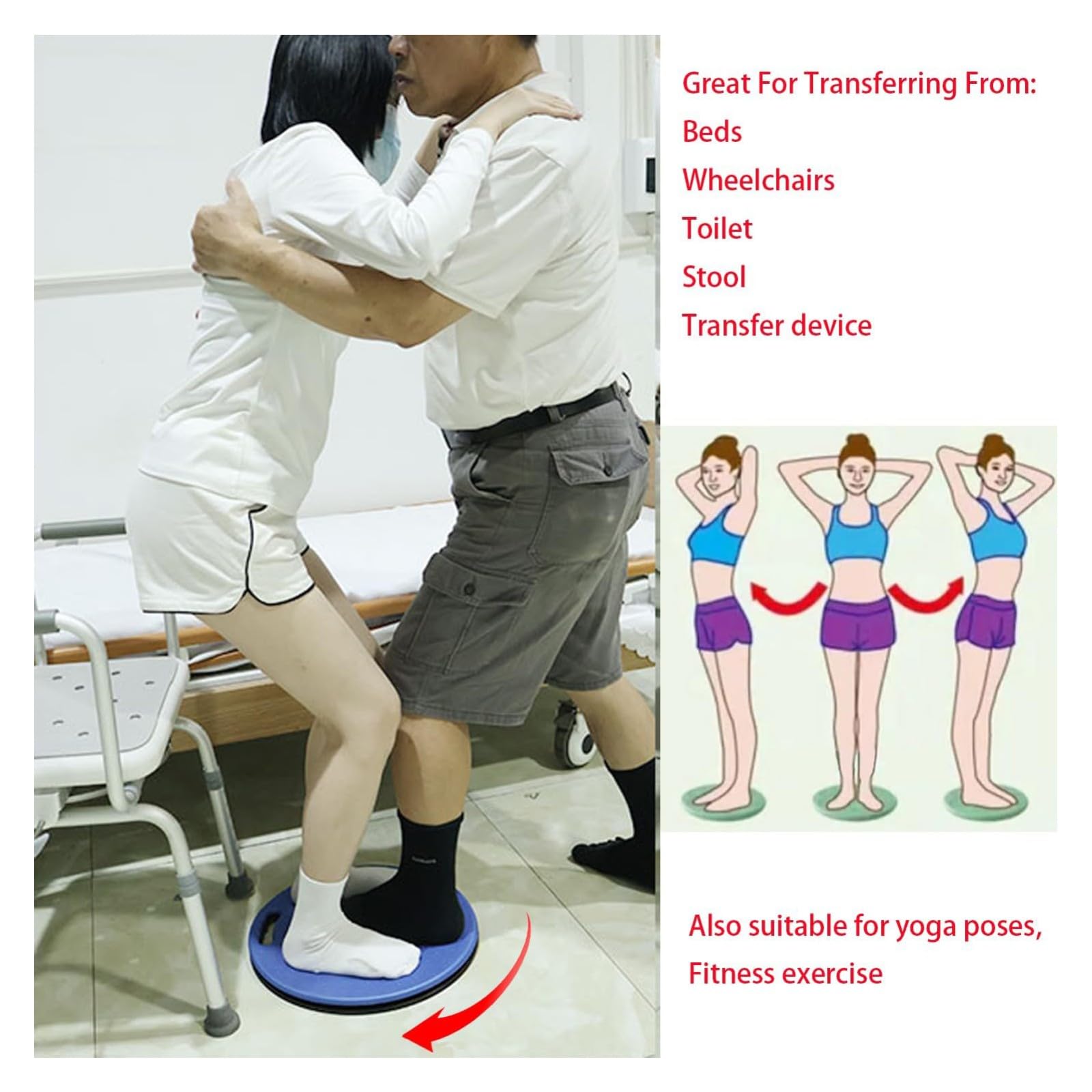 Plato giratorio plato giratorio con rotación continua de 360°,ayuda de transferencia de hasta 150 kg,disco de transferencia antideslizante,ayuda para trasladar 39 cm C