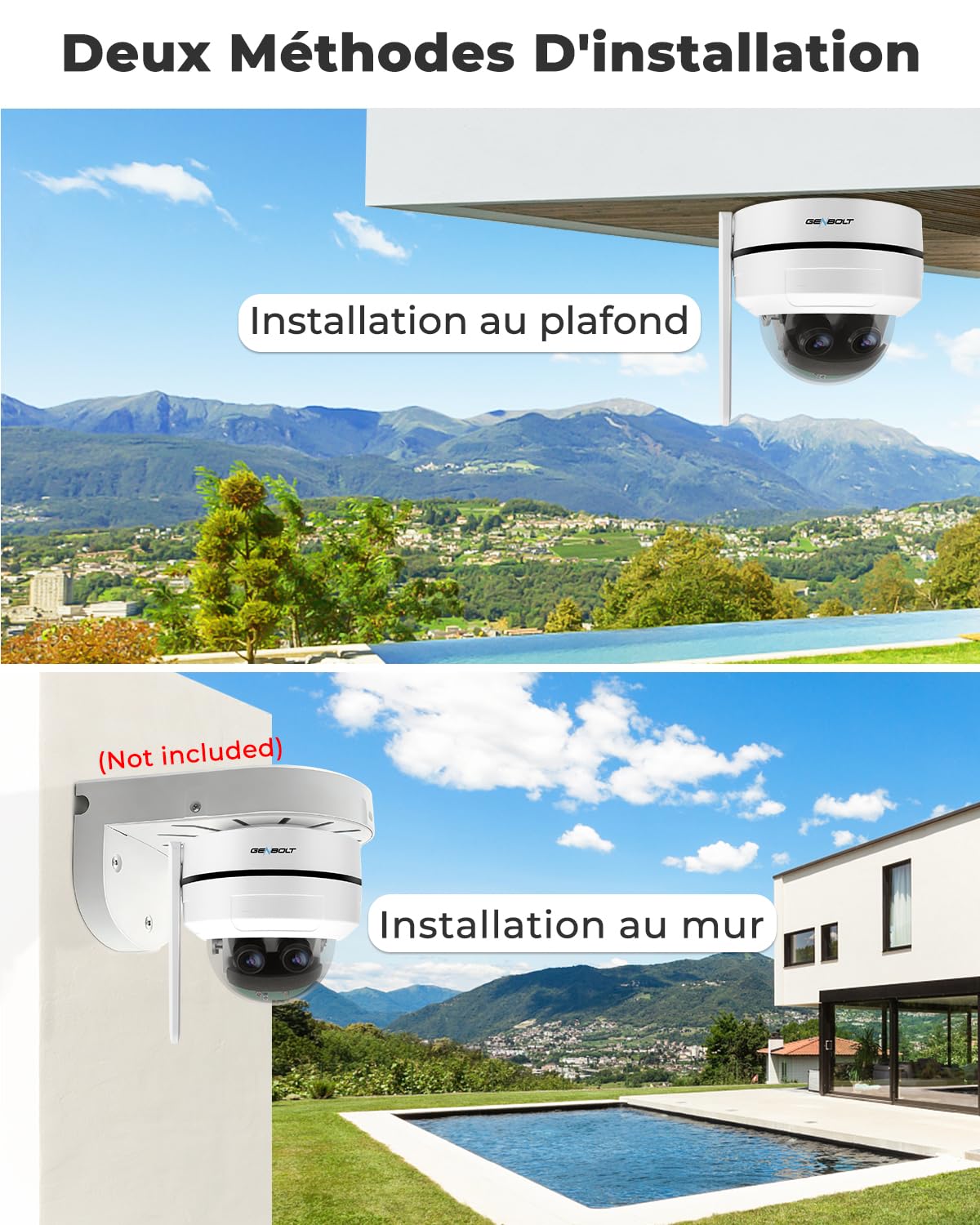 GENBOLT [Zoom Hybride 10X 2.5K Double Objectif POE WiFi Caméra Surveillance | Enregistrement 24/7,Caméra Surveillance IP Dôme PTZ 360°,Suivi Automatique,IP66 IP66 étanche,IK10 Antivandalisme(2.4/5GHz)