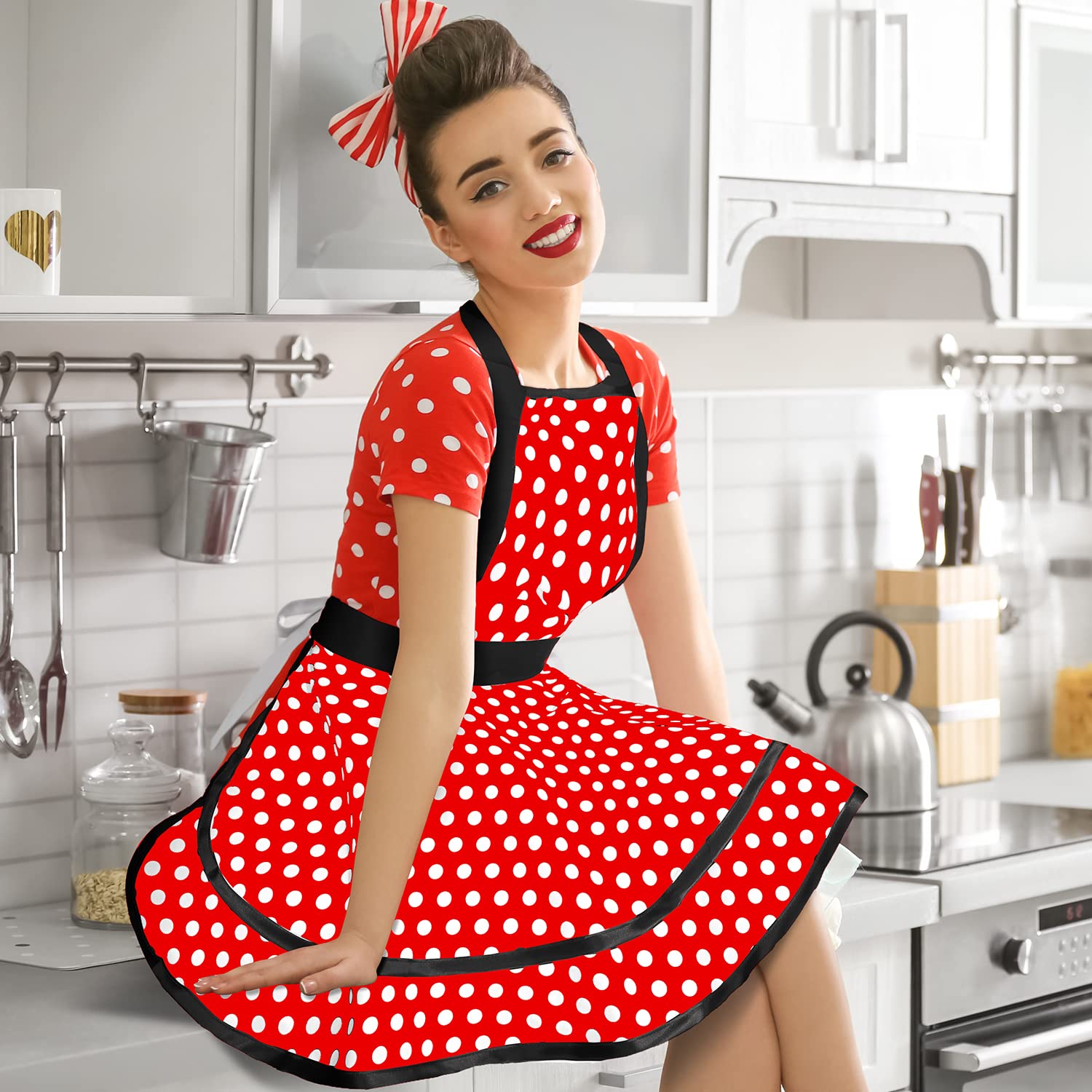 Violet Mist Cute Lovely Retro Aprons for Women Girl Ladies Sexy Sweetheart Vintage Aprons 50s PolkaDot Vintage Christmas Apron kawaii Cooking Kitchen Ruffle Witch Apron Housewife Waitress Mothers Gift