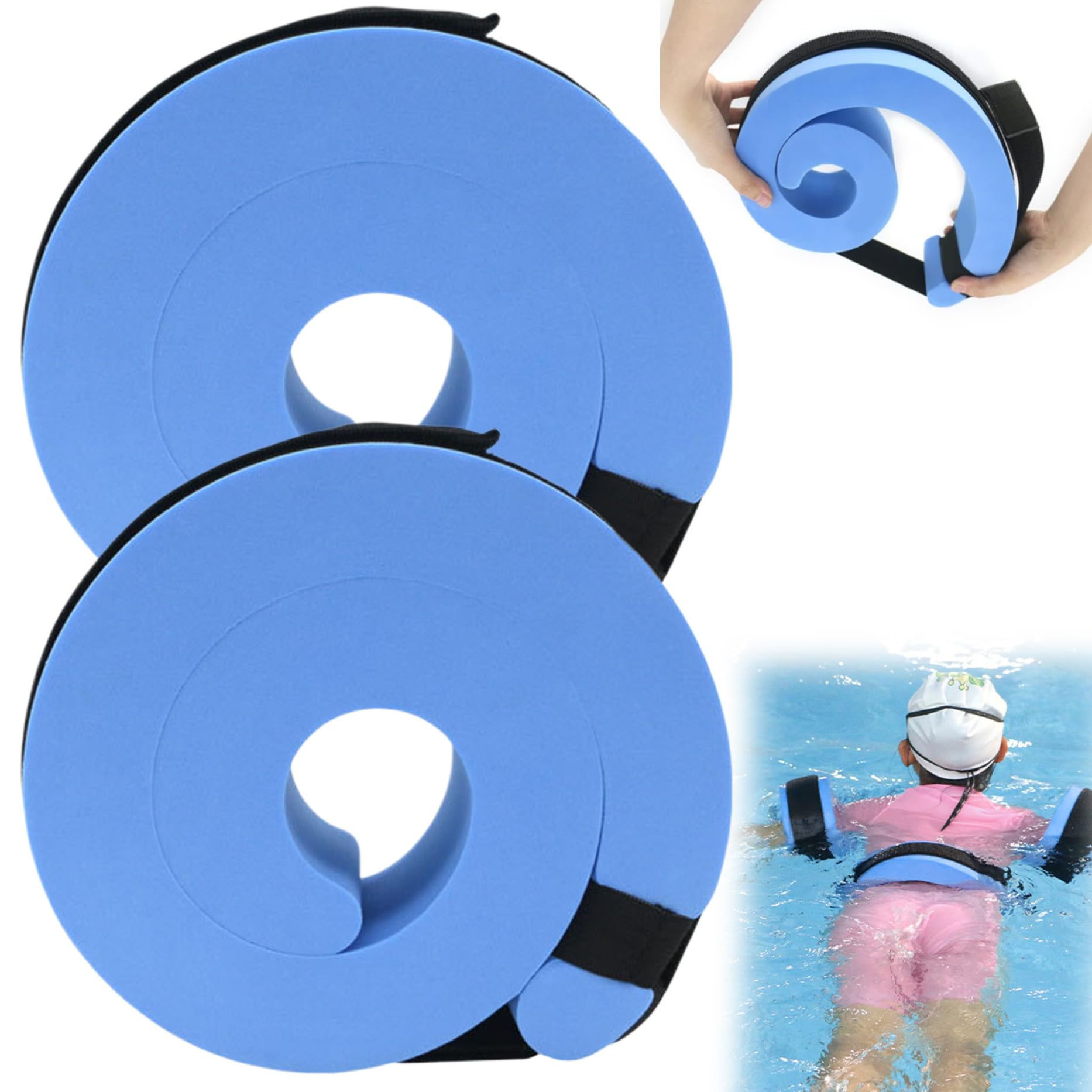 Joygoodta 1 Pair Swim Arm Bands, High Buoyancy Adjustable Arm Floaties, EVA Skin-Friendly Tear-Resistant Float Belt Swim Training Equipment, Blue