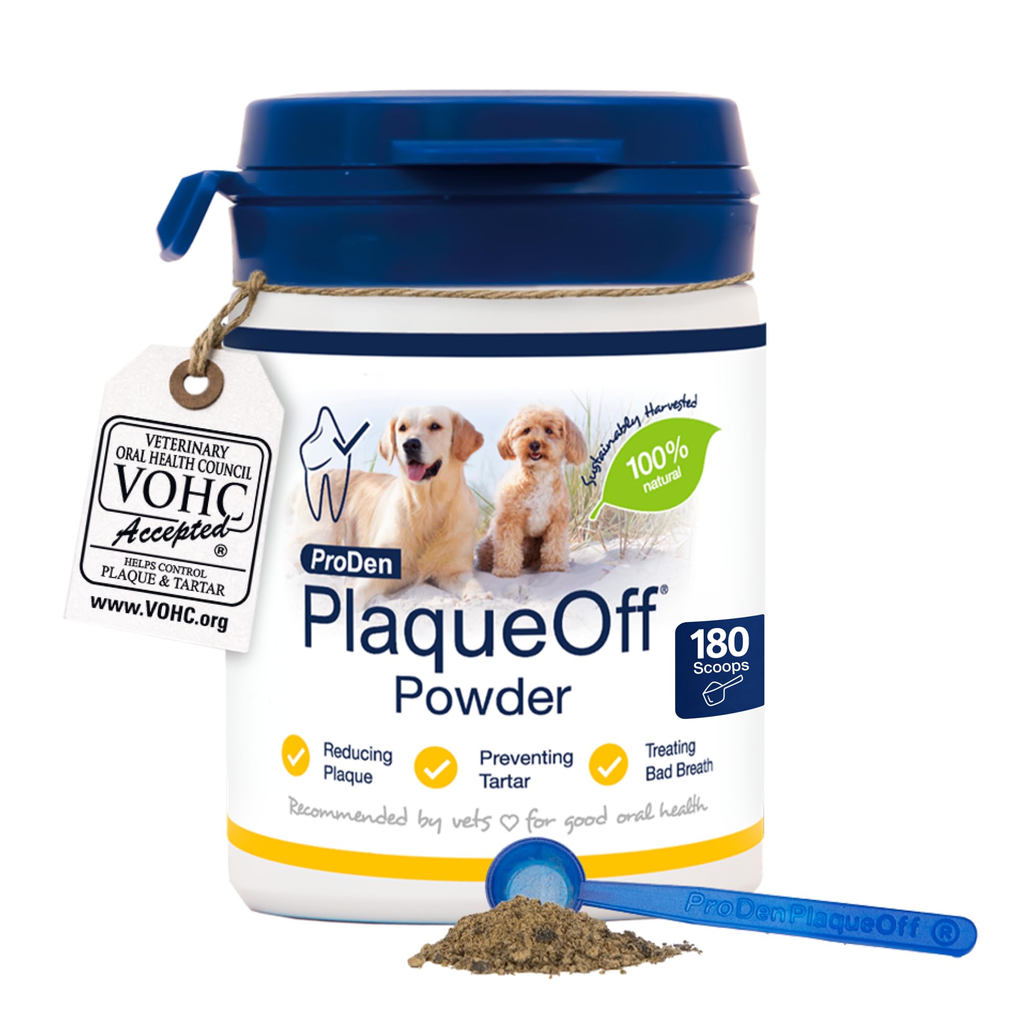 ProDen PlaqueOff 60g Dental Powder for Dogs - 100% Organic 6-Month Supply