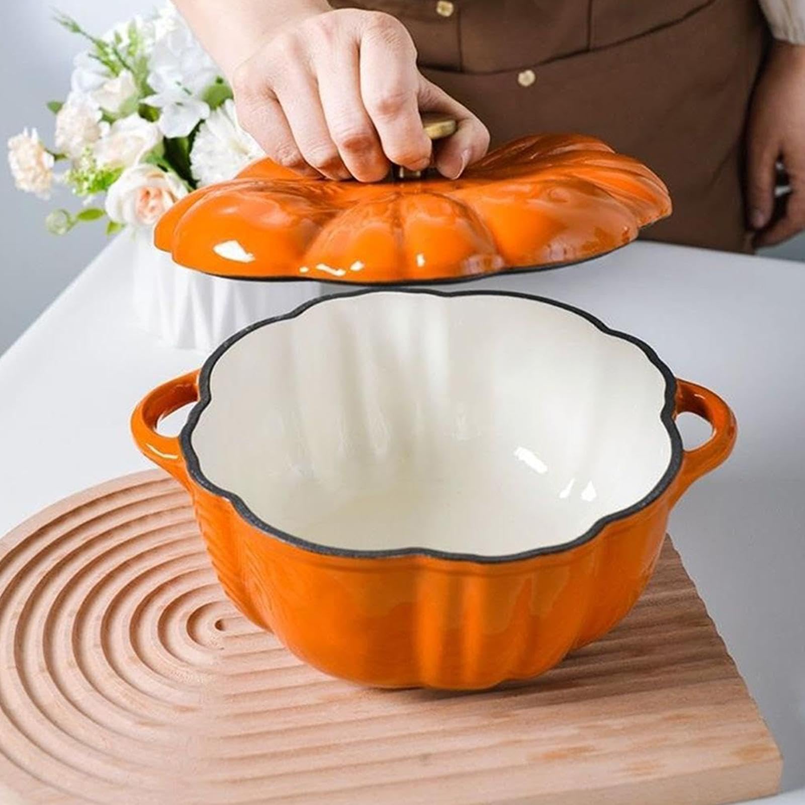 Suppentopf Kochtopf Niedliches Halloween Kochutensilien Und Küchenhelfer | Kürbis Dutch Oven Kochtopf Mit Deckel Vielseitig verwendbar zum Köcheln, für festliche Hausmahlzeiten, Bohnen, Reis, Soße