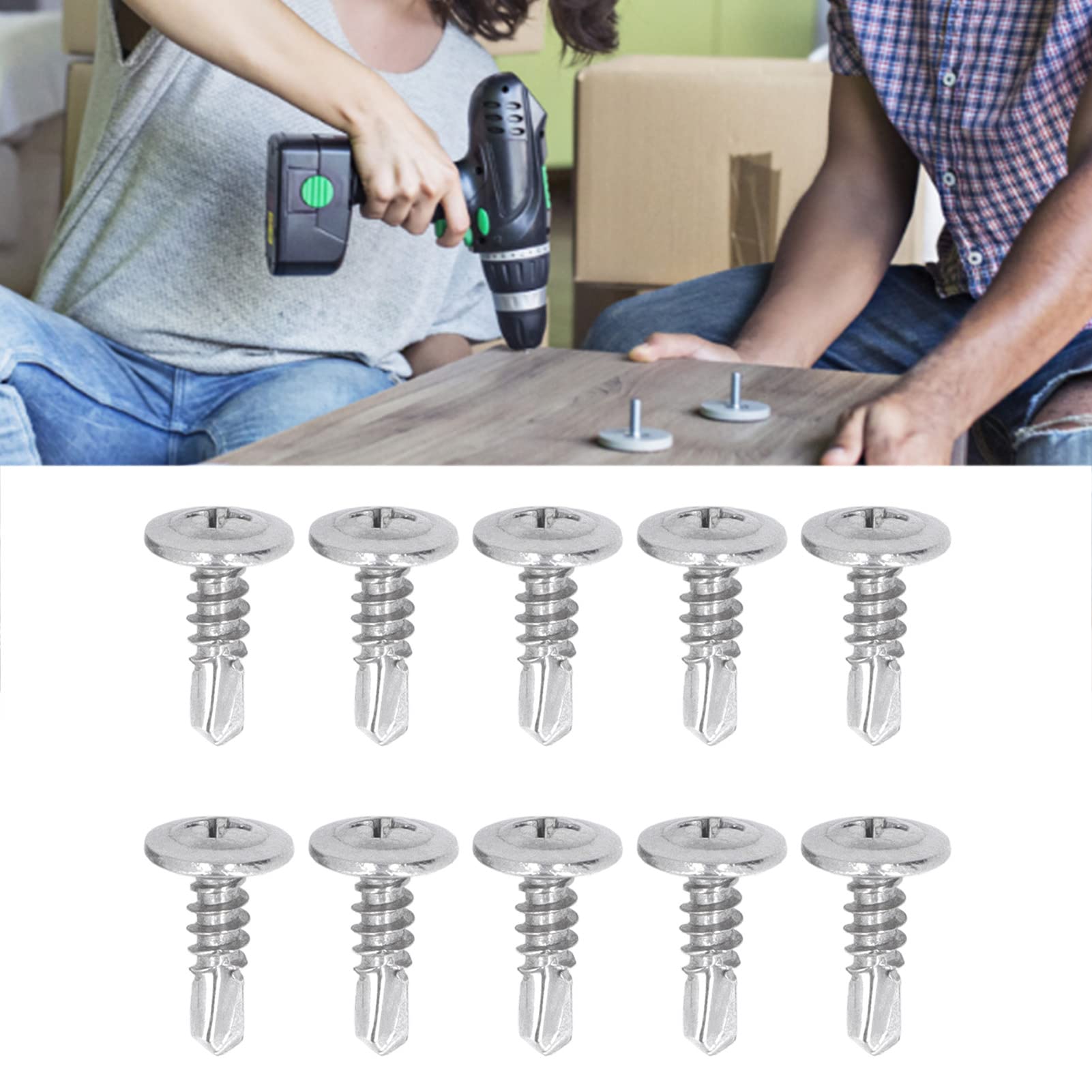 200 viti autoforanti con testa a rondella, viti in acciaio inox 304 per legno e metallo, elementi di fissaggio resistenti alla corrosione per la riparazione fai-da-te di mobili,