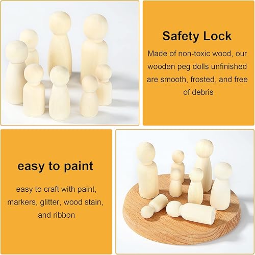 Miniatura 5 de JMIATRY 100 piezas de madera con clavijas de madera sin terminar con estuche de almacenamiento, muñecos familiares de madera para proyectos de arte